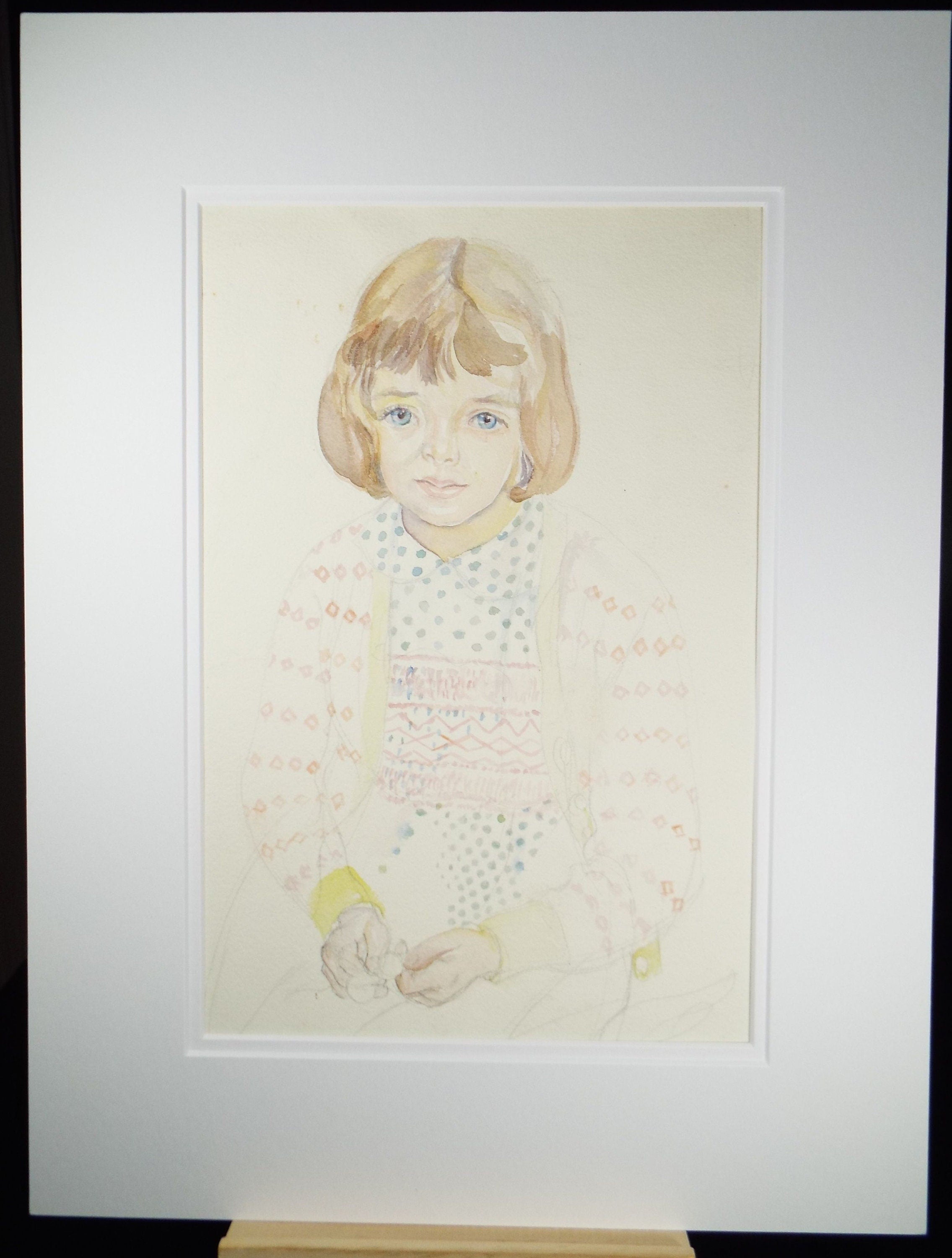 Original Watercolour, 'Girl in a Cardigan', c1950s, Athene Andrade, (1908-1973)