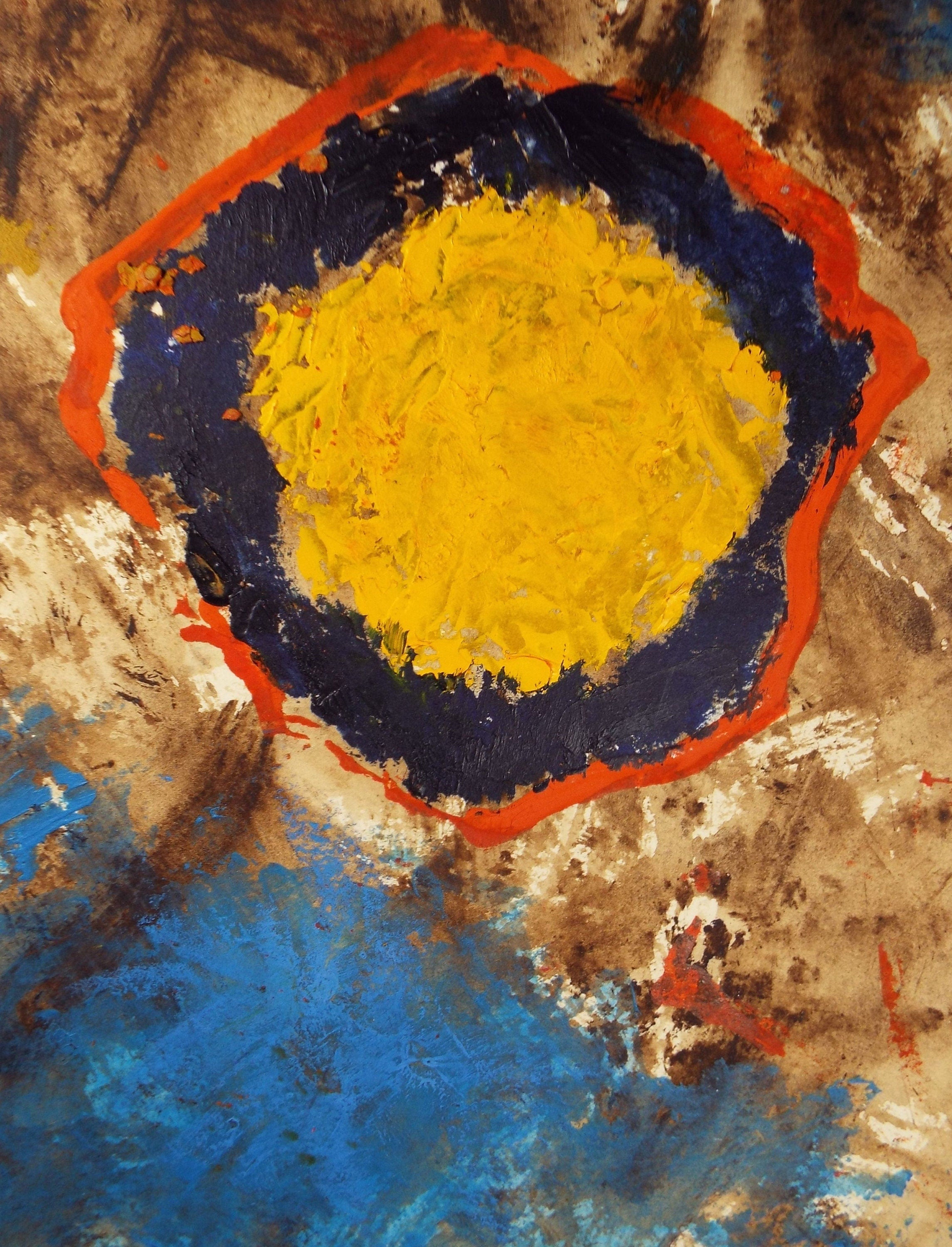 Original Watercolour & Gouache, 'Yellow Circular Form', 1990s, Reginald Flint (20th Century)