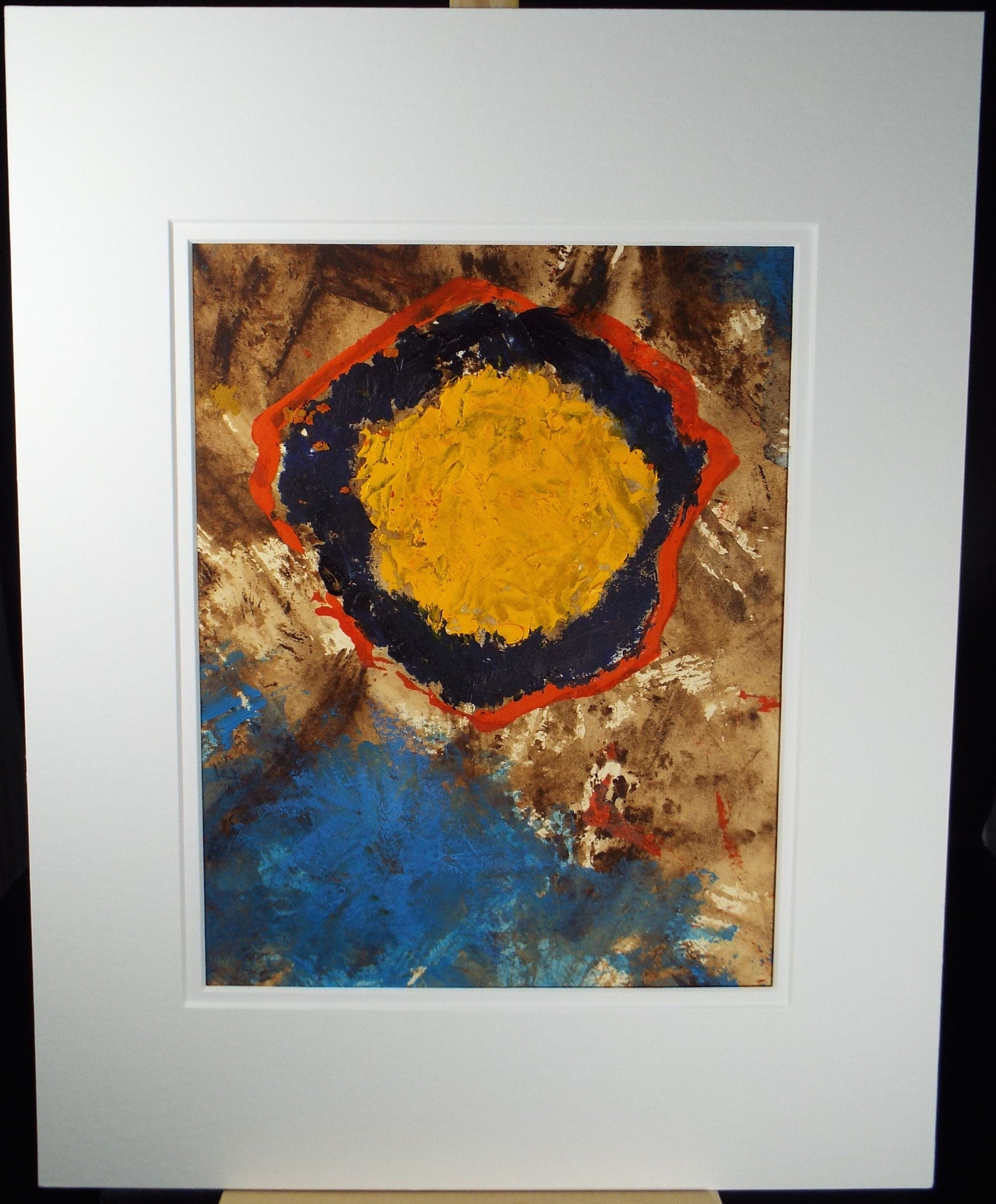 Original Watercolour & Gouache, 'Yellow Circular Form', 1990s, Reginald Flint (20th Century)