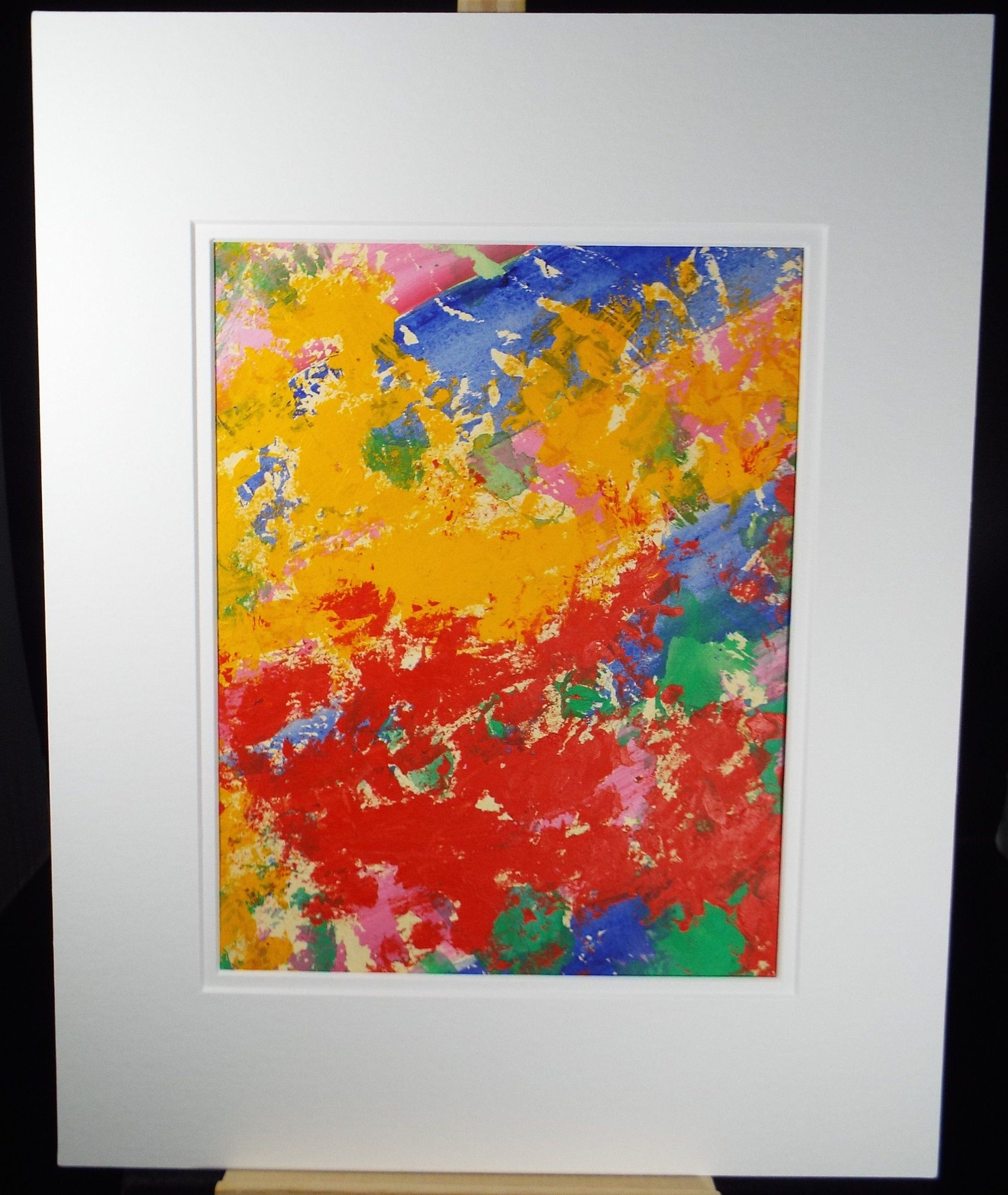Original Watercolour & Gouache, 'Abstract in Red and Yellow', 1990s, Reginald Flint (20th Century)