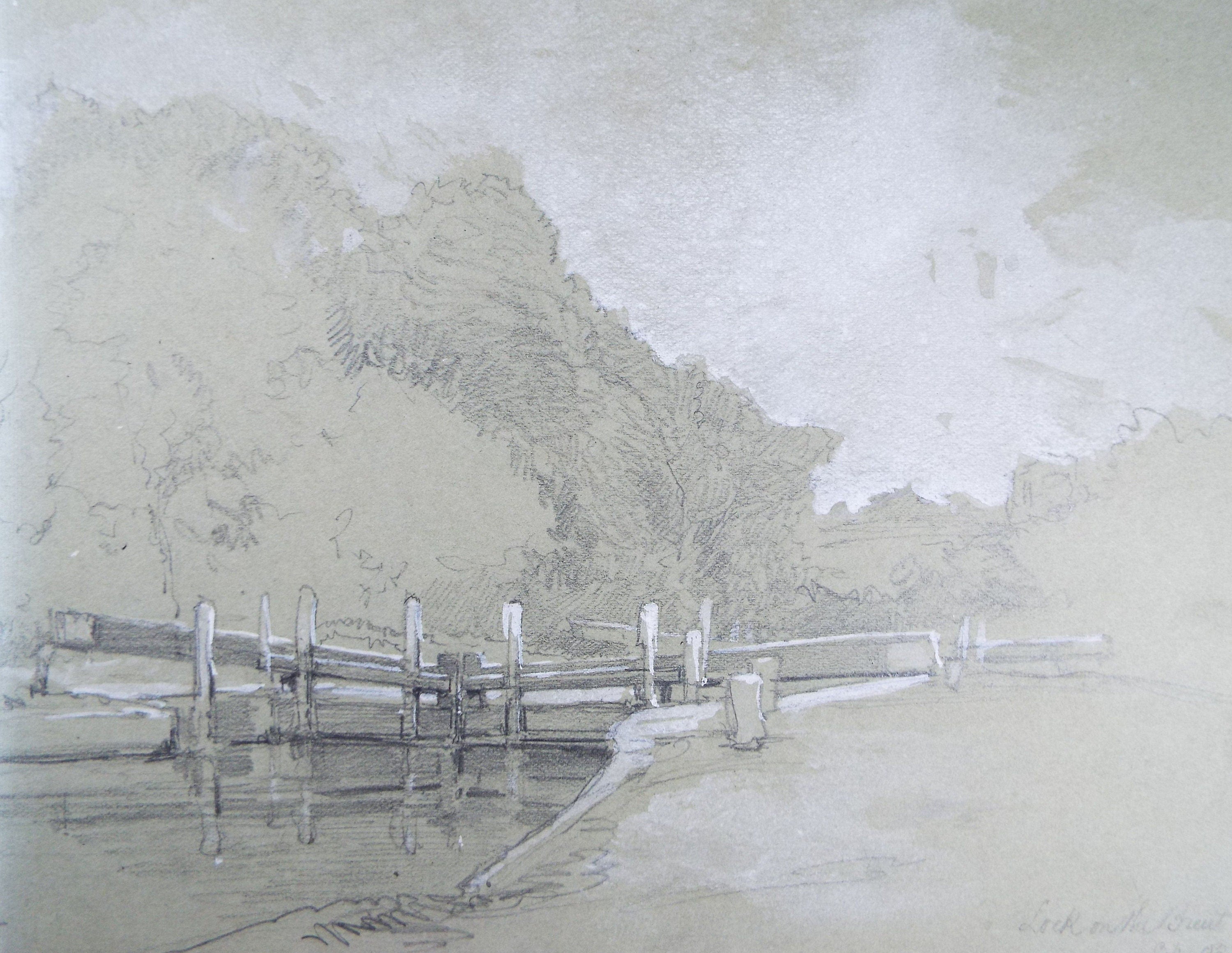 Original Drawing, 'Lock on the Brent ', 1903, Thomas Francis (fl 1880-1940)