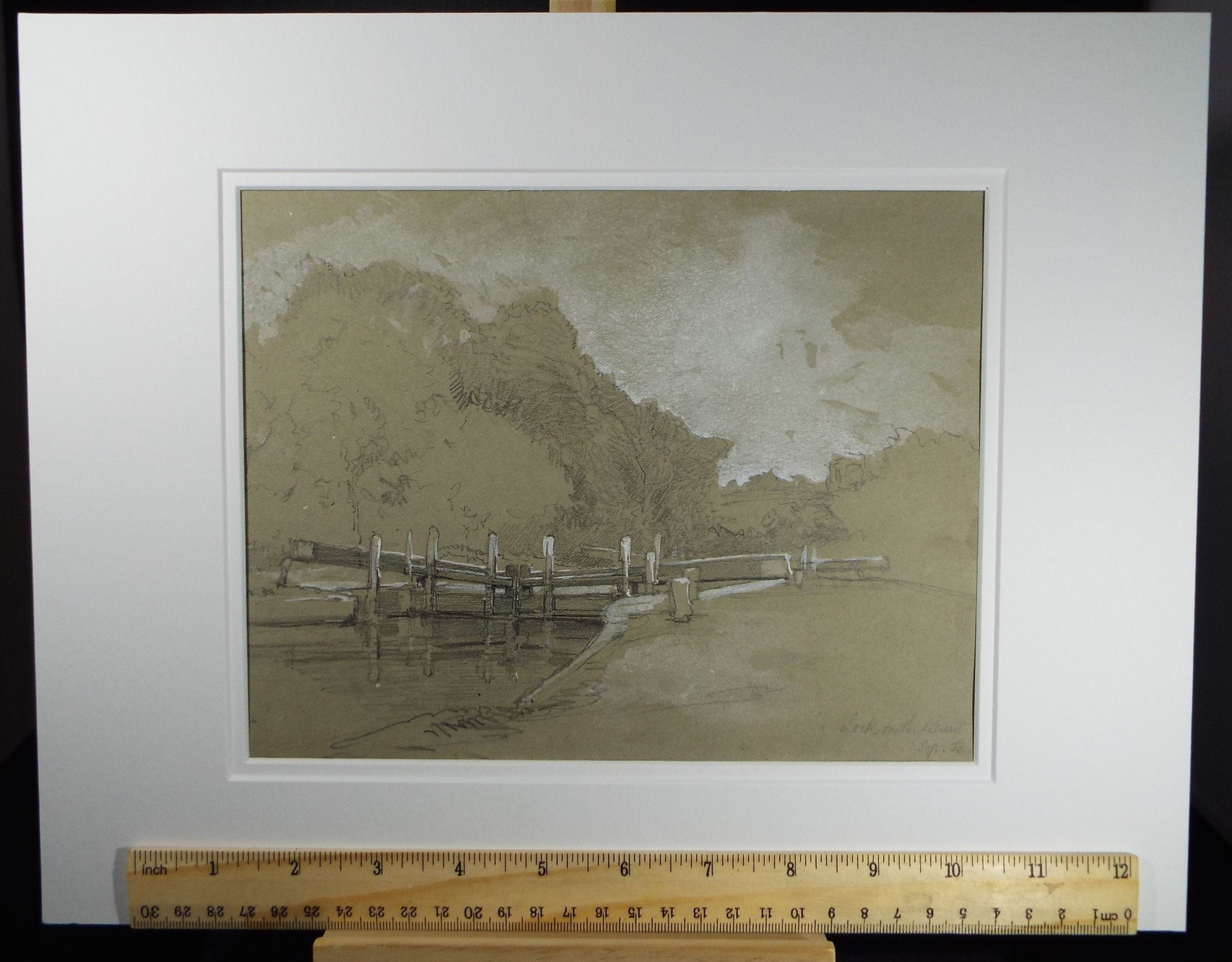 Original Drawing, 'Lock on the Brent ', 1903, Thomas Francis (fl 1880-1940)