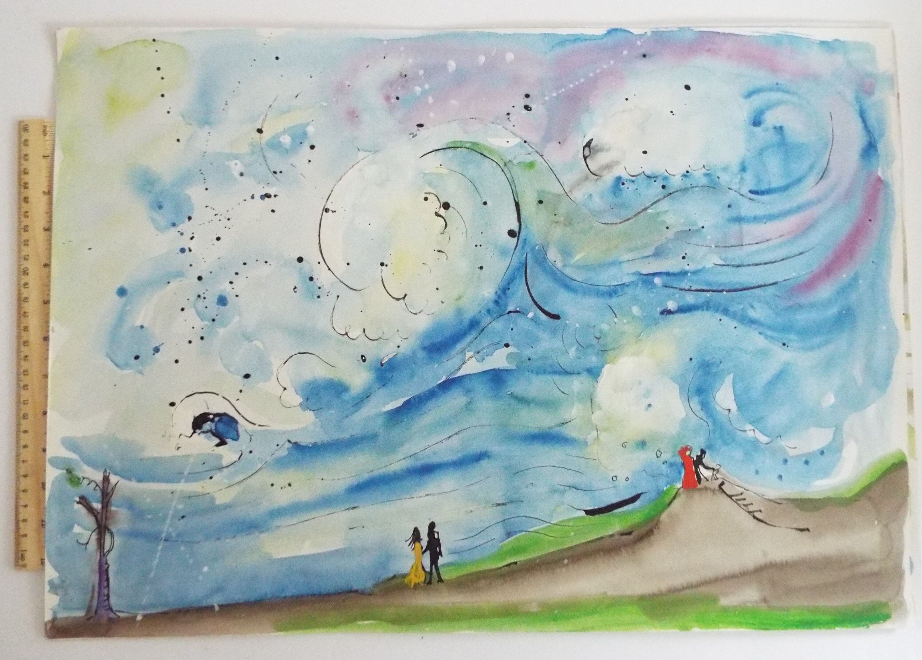 Original Watercolour & India Ink , 'Great Waves' - from the Great Flood series of 100 paintings, 1980's, Sven Berlin (1911-1999)