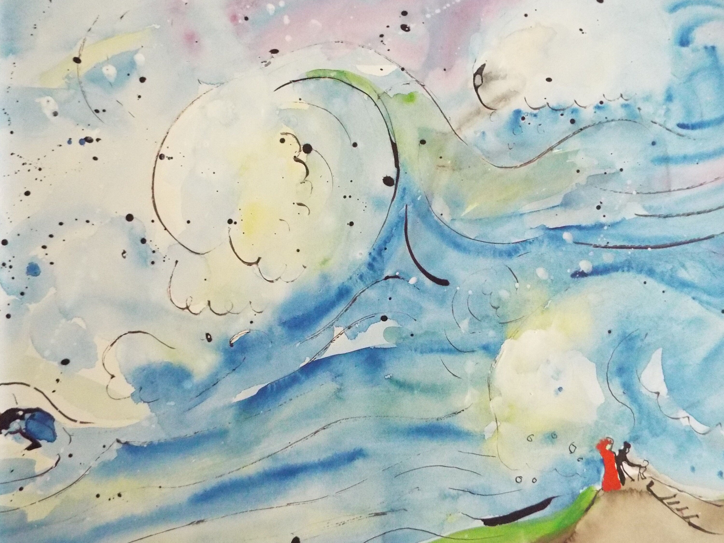 Original Watercolour & India Ink , 'Great Waves' - from the Great Flood series of 100 paintings, 1980's, Sven Berlin (1911-1999)