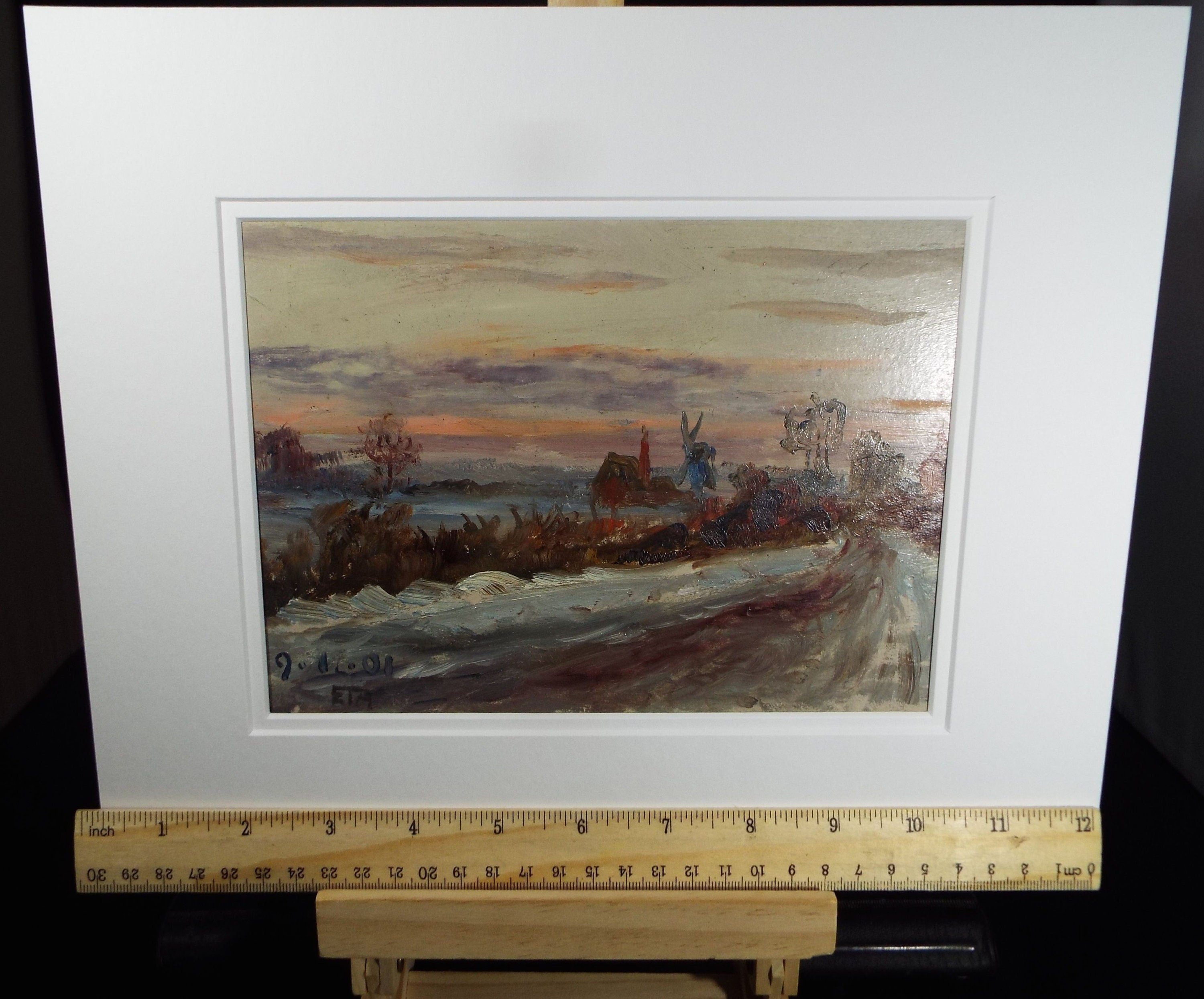Original Oil on Board, 'Fenland in the Snow', 1901, E T Adams RNVR