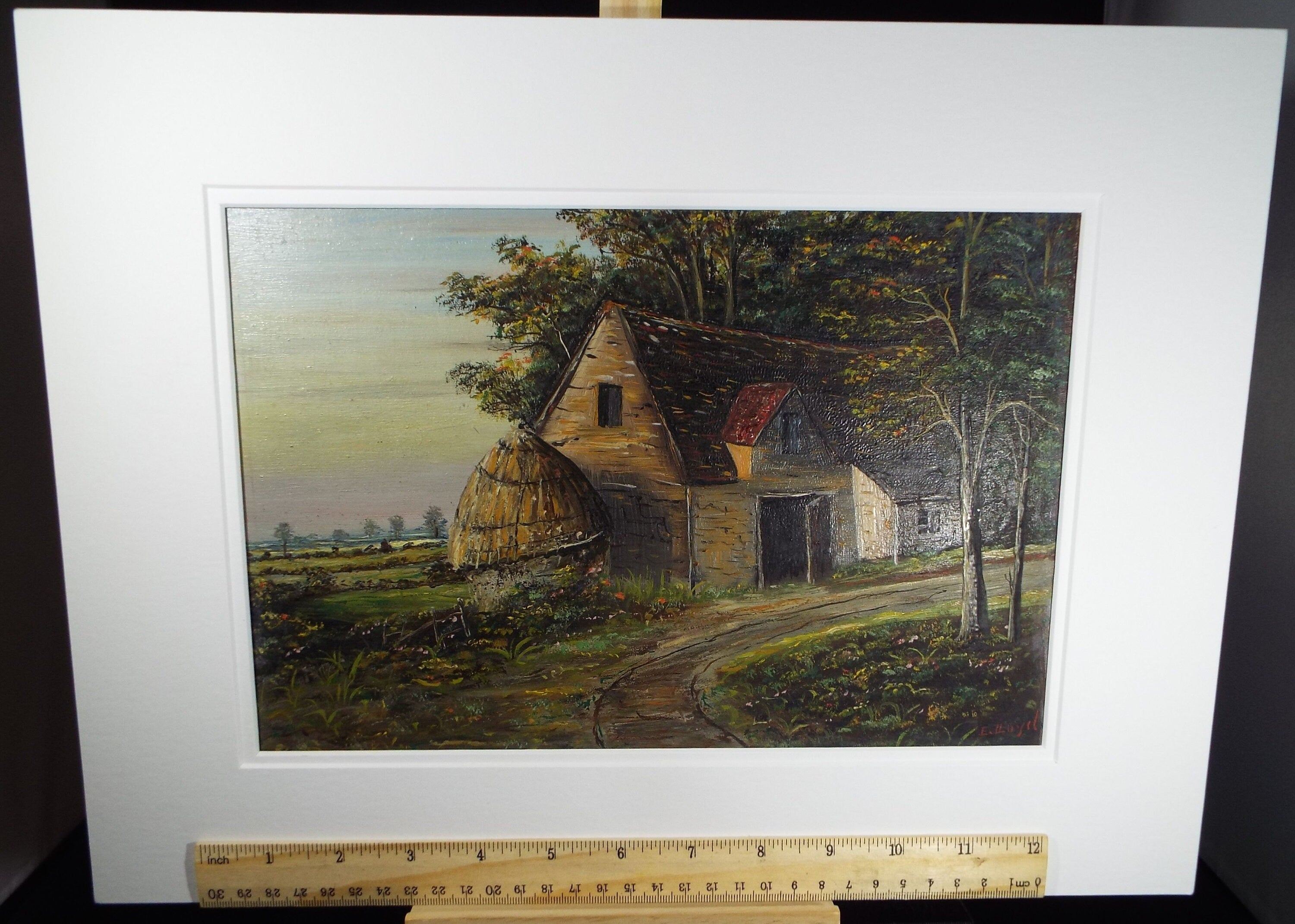 Original Oil on Board 'Cottage & Barn in the Woods', Early 20th Century