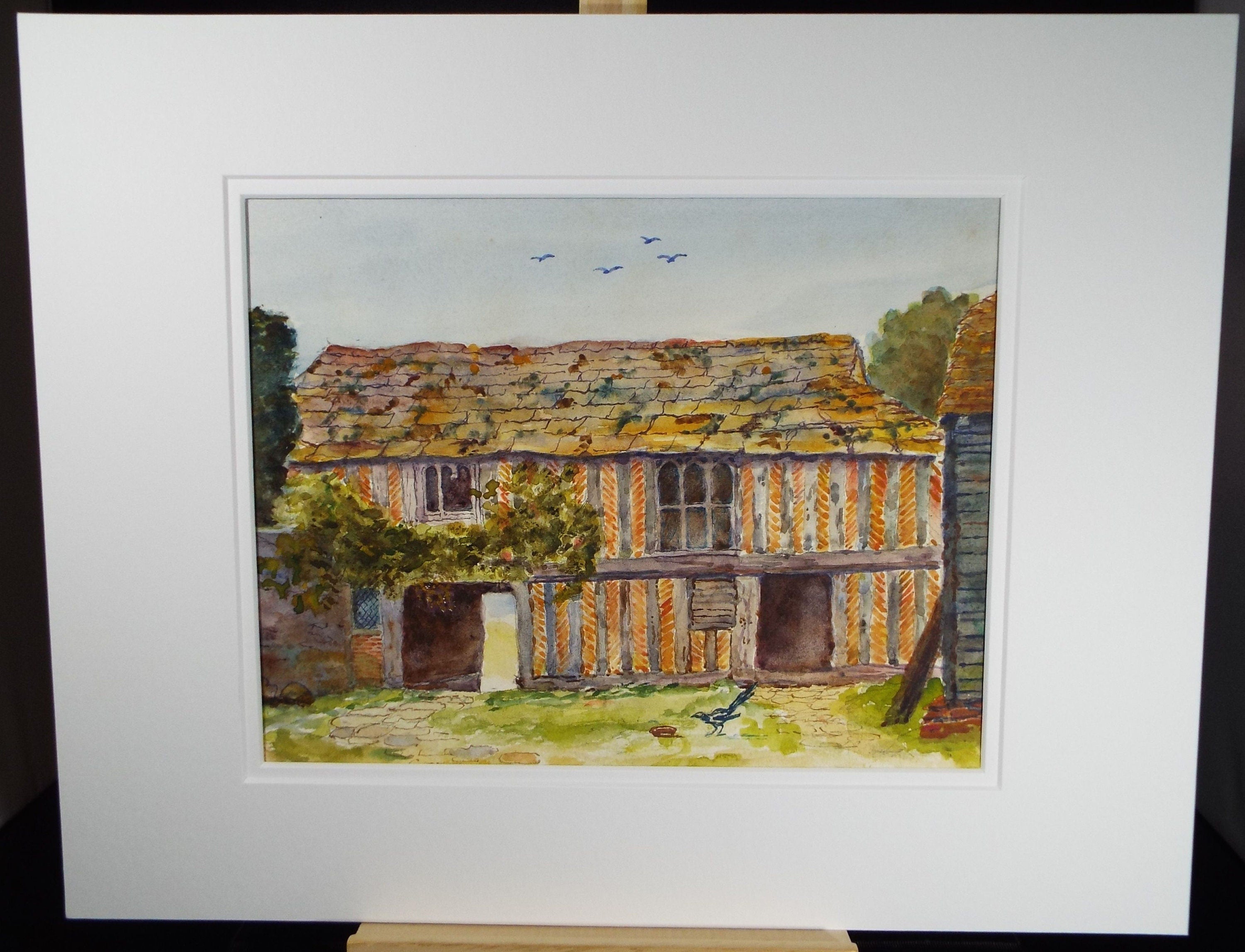 Original Watercolour, 'Barn with Magpie',c1900, Artist Unknown