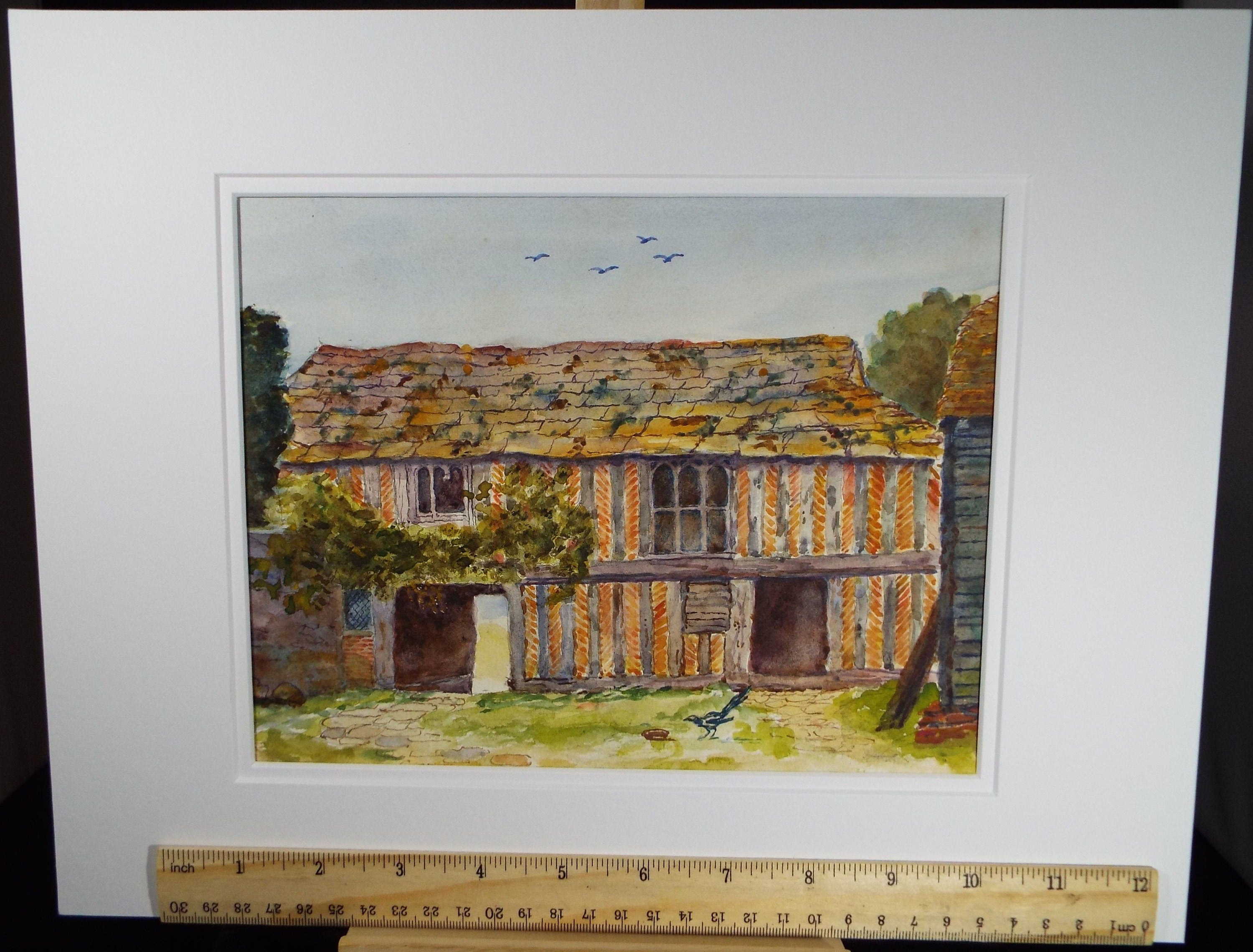 Original Watercolour, 'Barn with Magpie',c1900, Artist Unknown