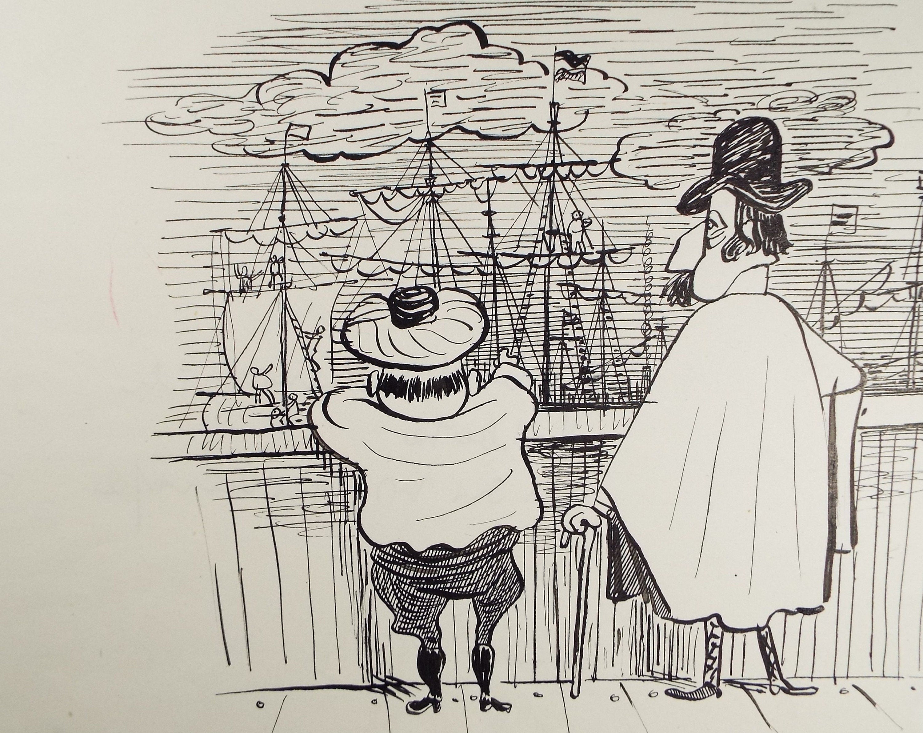 Original Pen and ink, 'I see no Ships', circa 1970's, Herbert Scheurich (German)