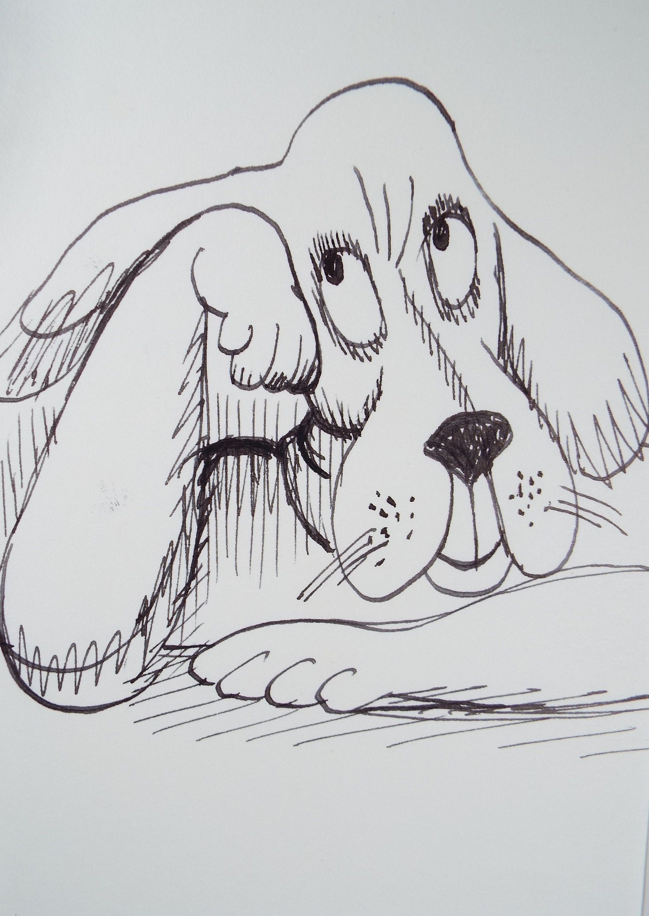 Pen and ink, 'Contemplative Dog ', circa 1970's, Herbert Scheurich (German)