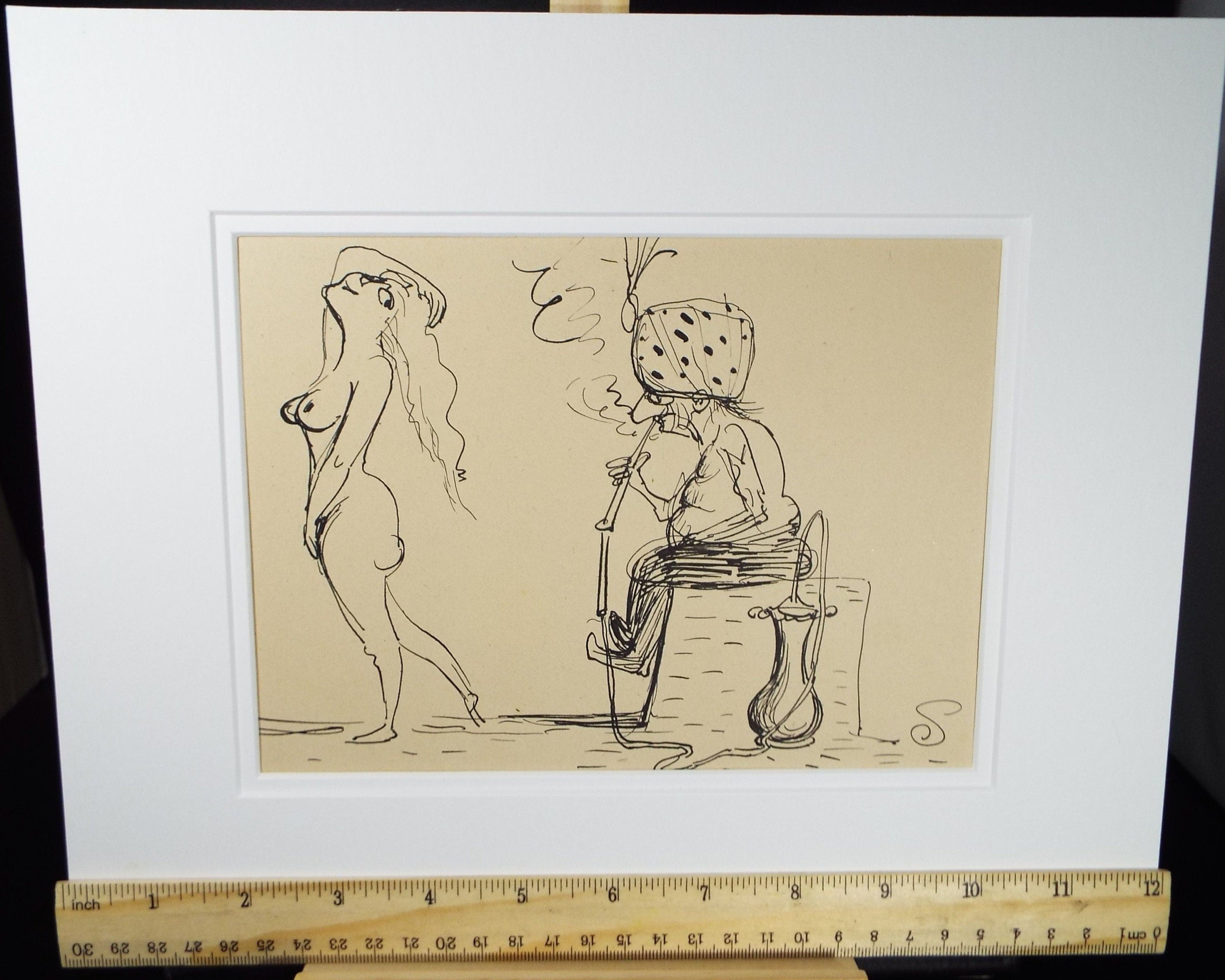 Pen and ink, 'Temptation', 1970's, Herbert Scheurich (German)