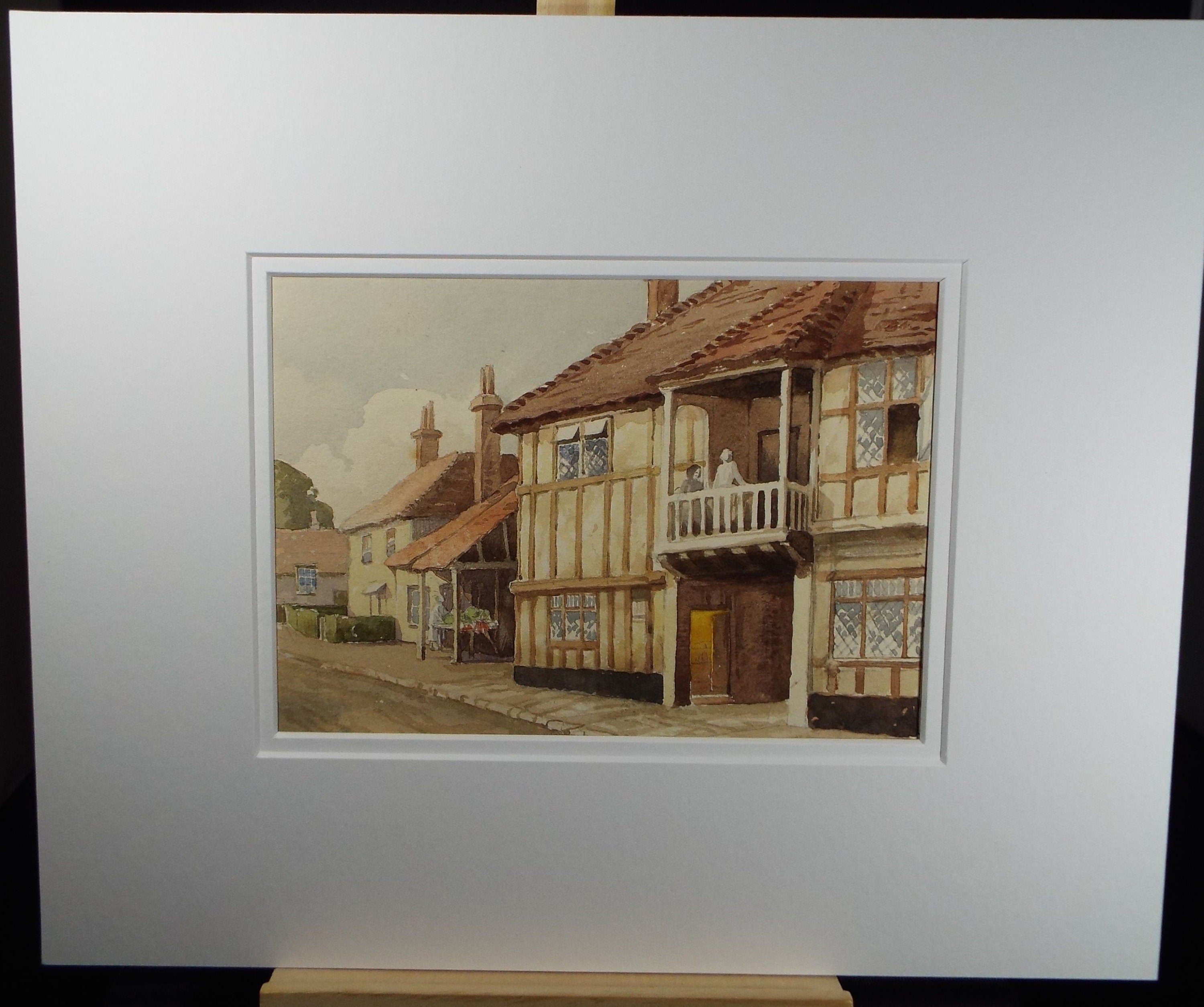 Original Watercolour, 'Village Building & Balcony', Mid 20th Cent, T.R Ellingham