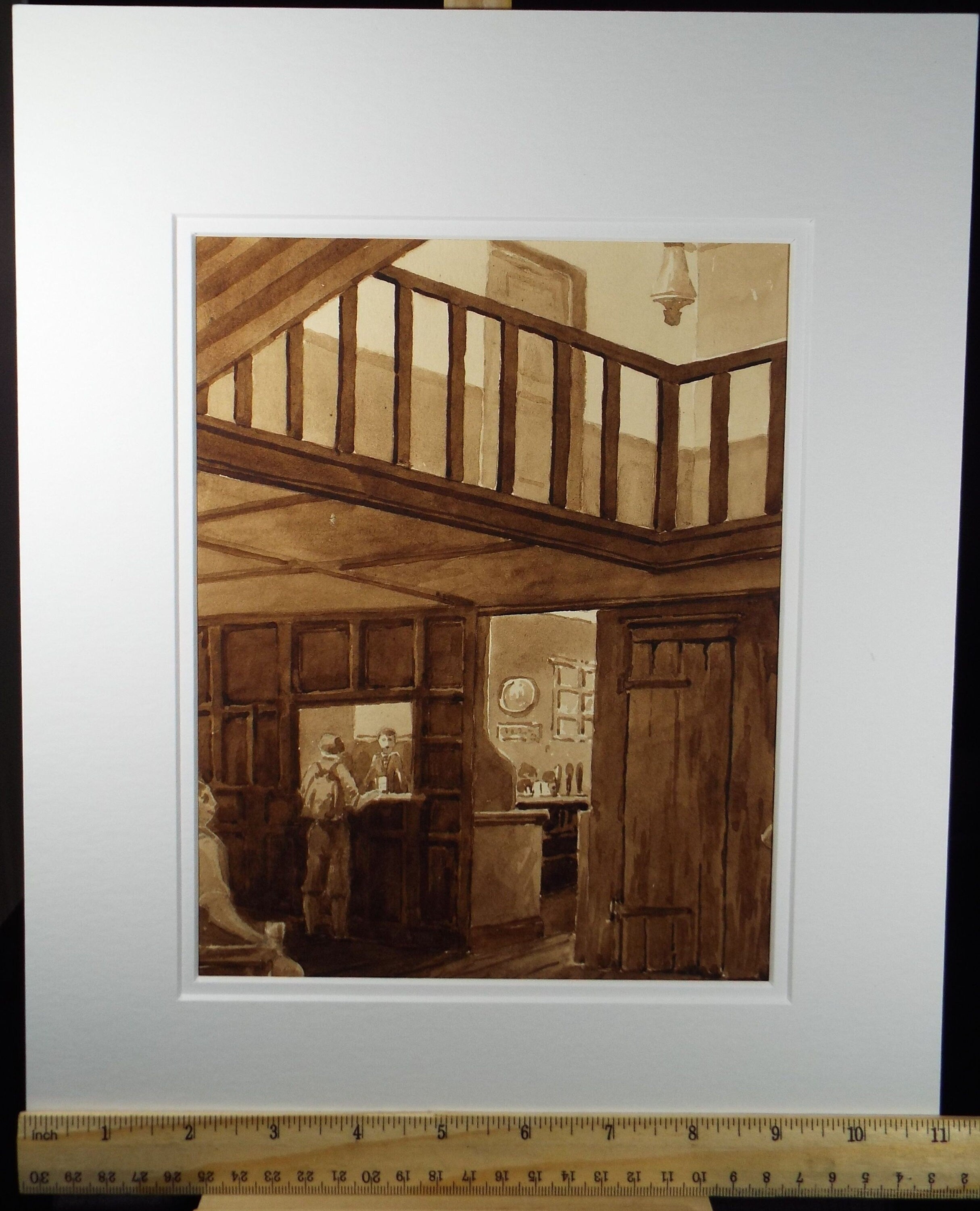 Original Watercolour, 'Village Scene', Mid 20th Century, T.R Ellingham