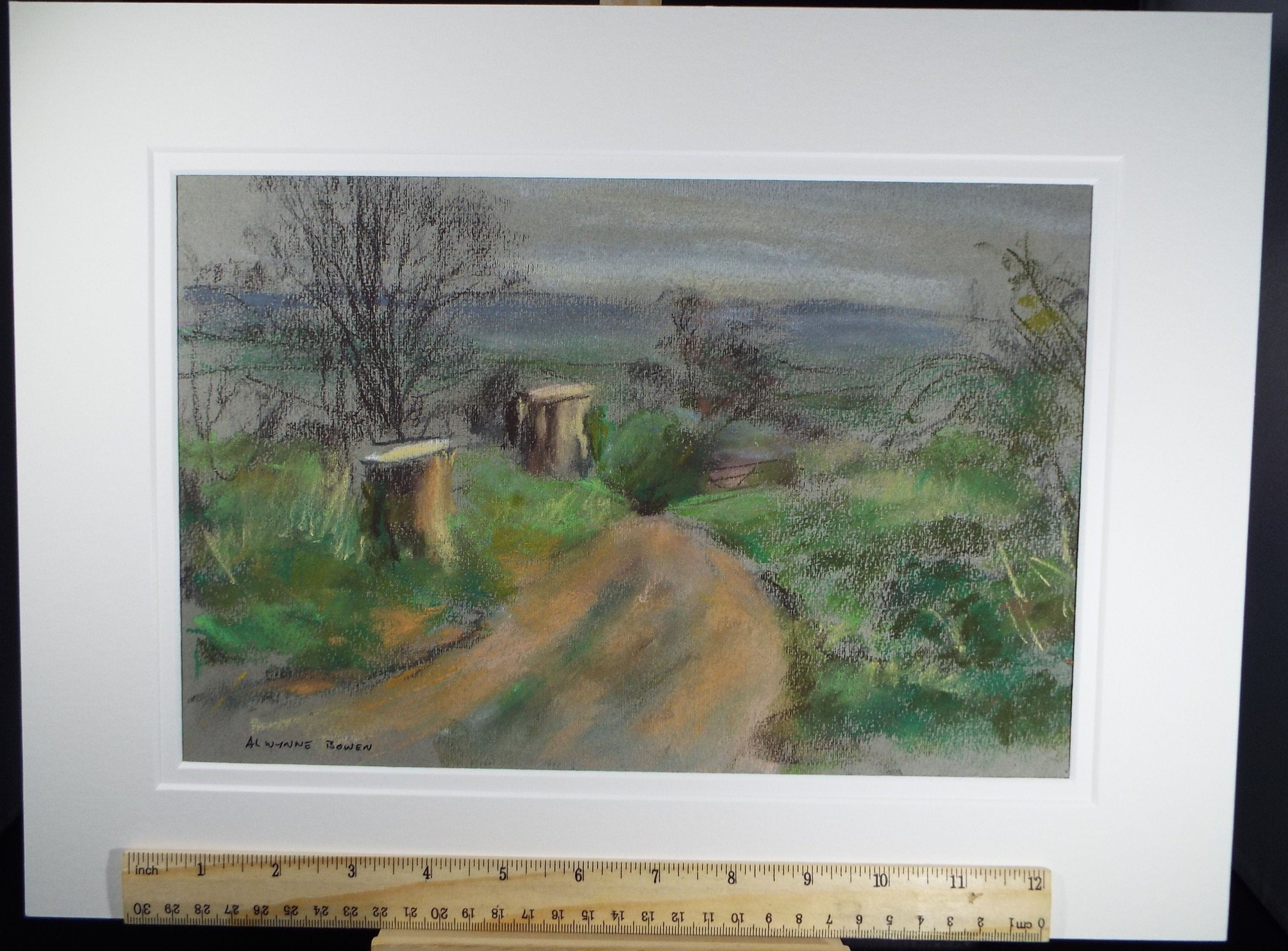 Original Pastel, 'Lane with Tree Stumps ' , c1970's, Alwynne Bowen 1904-1987