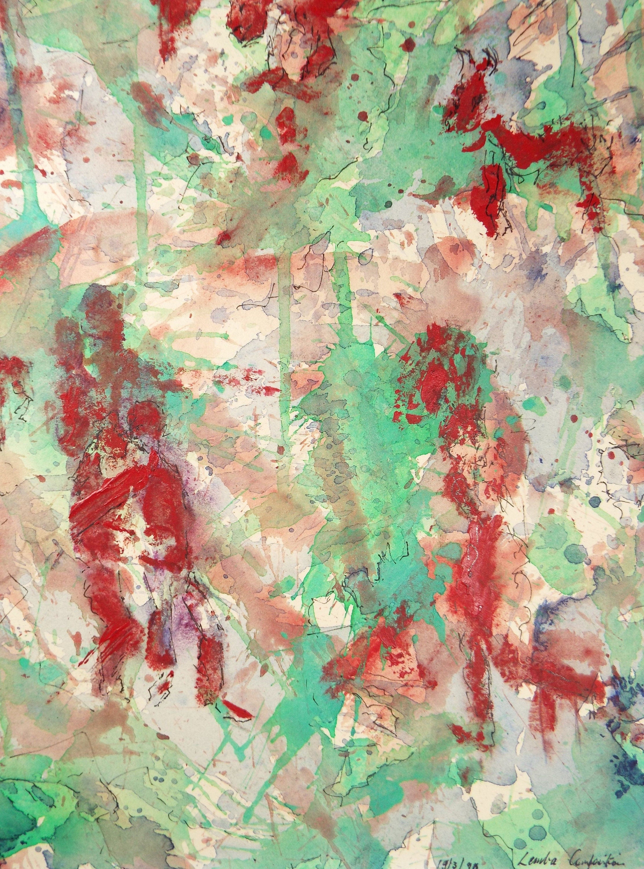 Original Watercolour & Gouache, 'Lamba Composition', 1990s, Reginald Flint (20th Century)