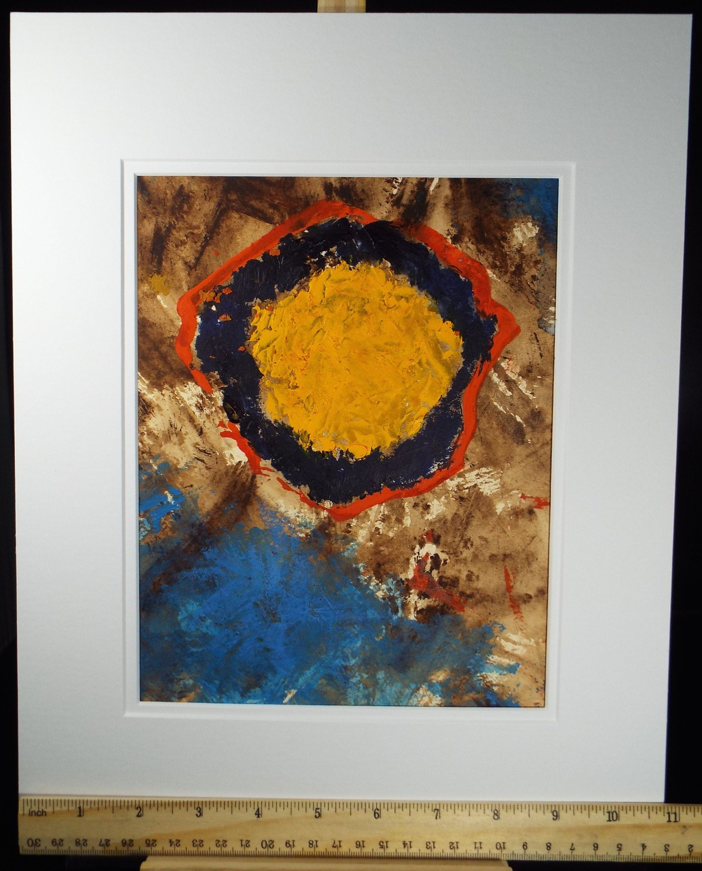 Original Watercolour & Gouache, 'Yellow Circular Form', 1990s, Reginald Flint (20th Century)