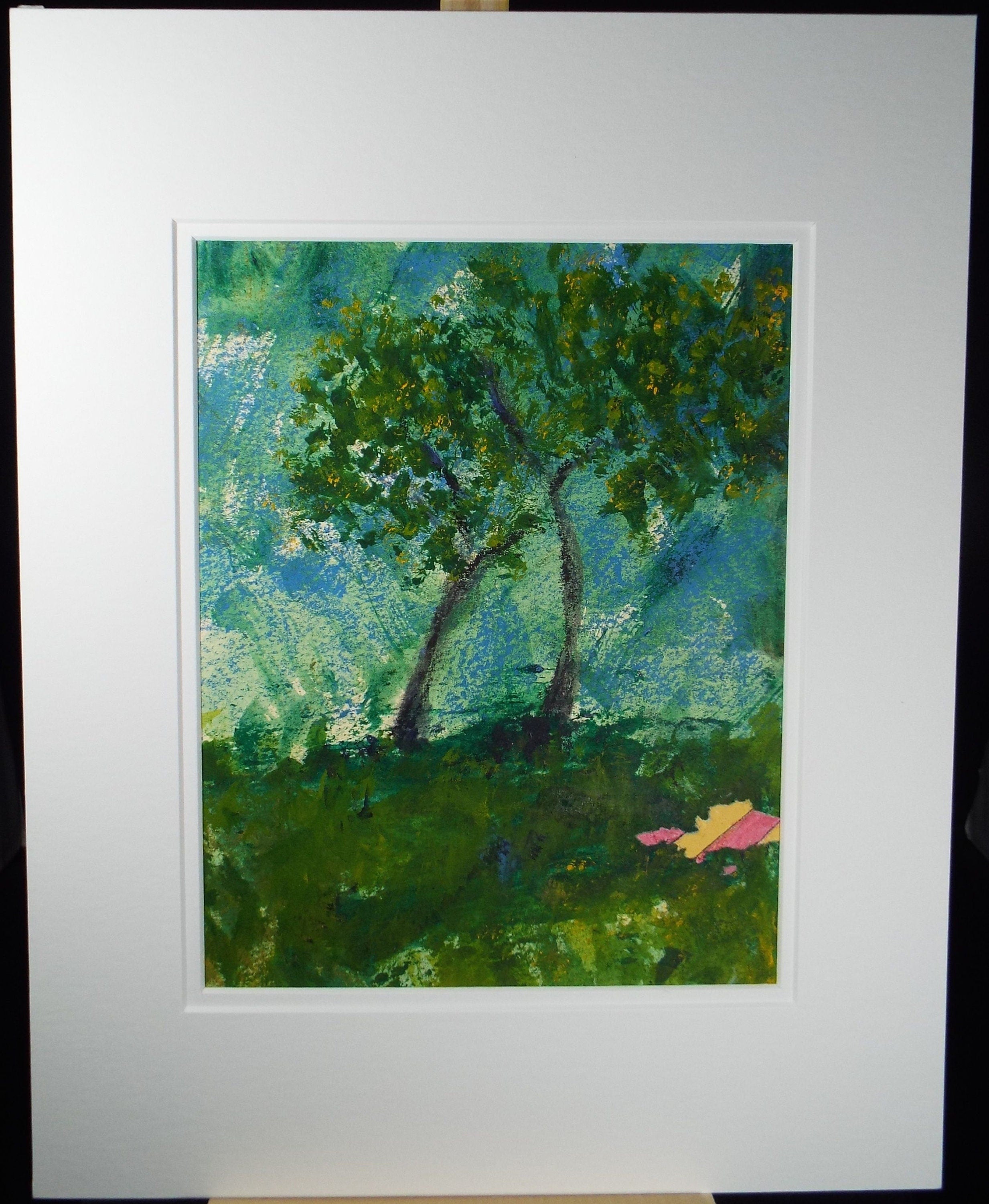 Original Watercolour & Gouache, 'Tree with Collage', 1990s, Reginald Flint (20th Century)