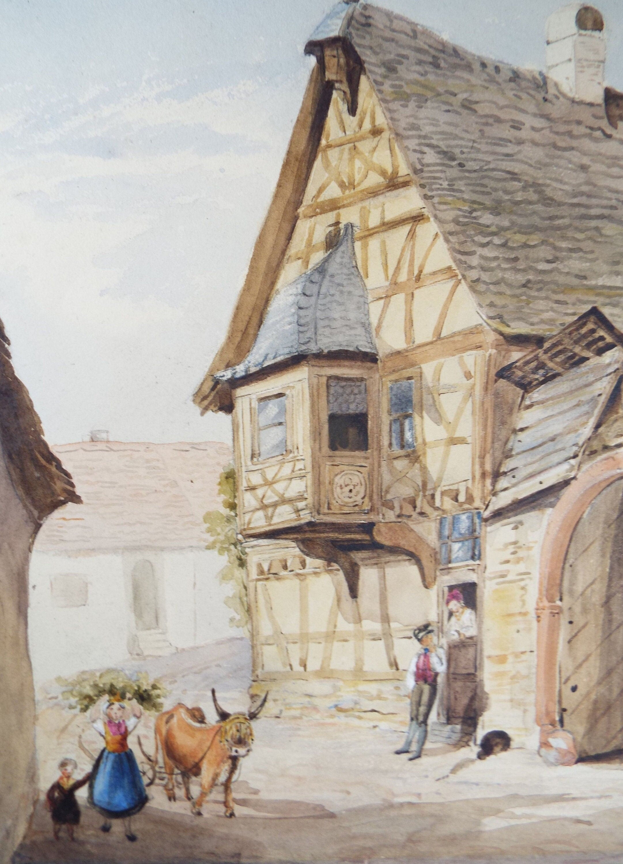 Original Watercolour, 'Continental Street with Figures', Late 19th Century, Artist Unknown