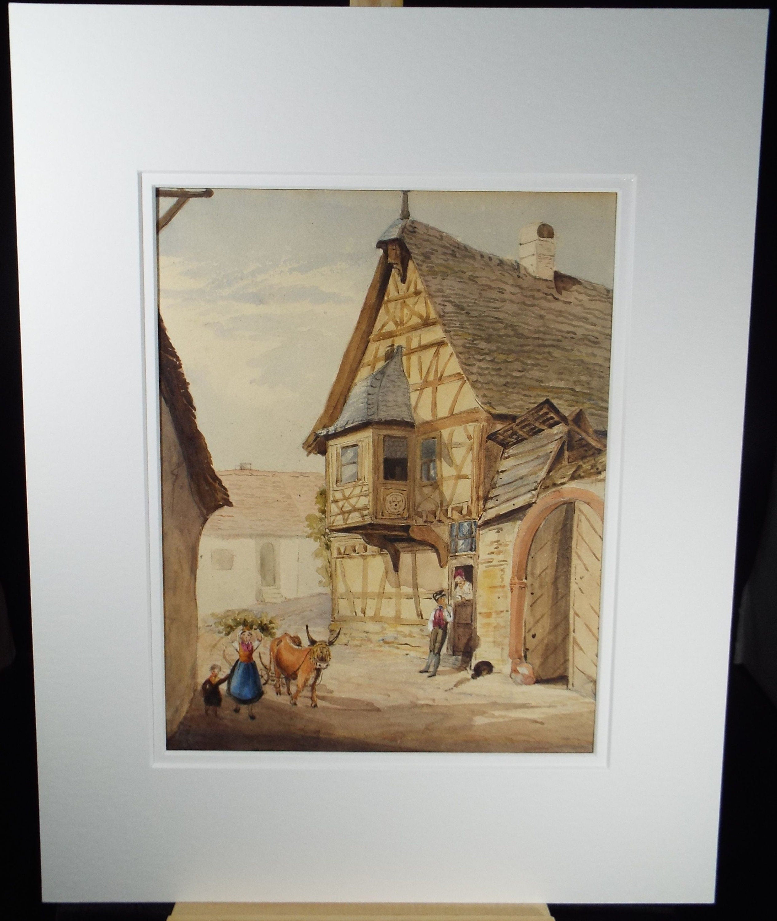 Original Watercolour, 'Continental Street with Figures', Late 19th Century, Artist Unknown