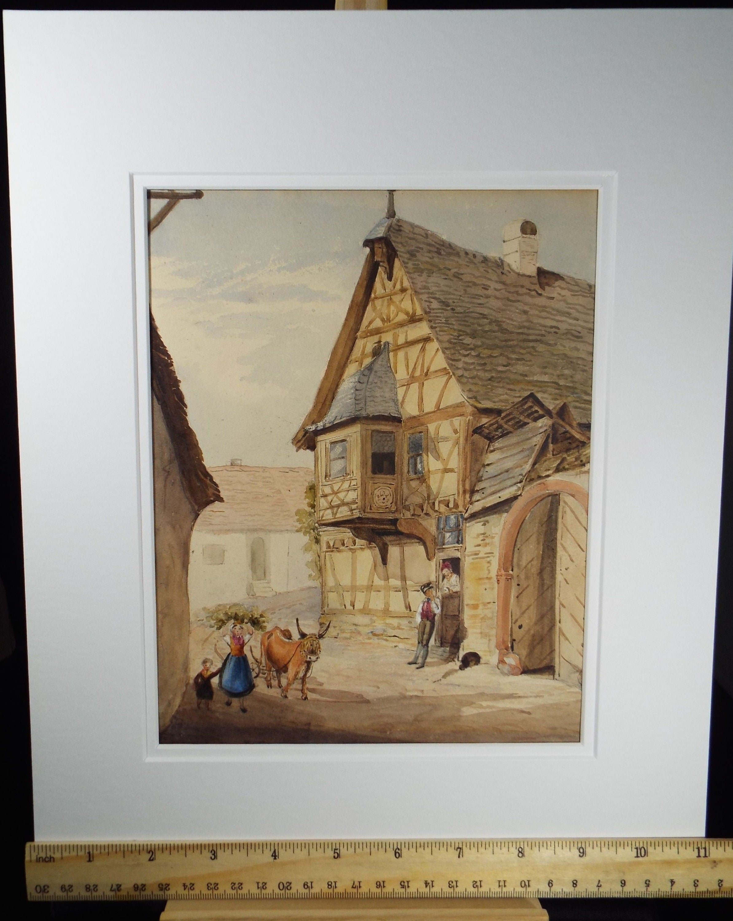 Original Watercolour, 'Continental Street with Figures', Late 19th Century, Artist Unknown