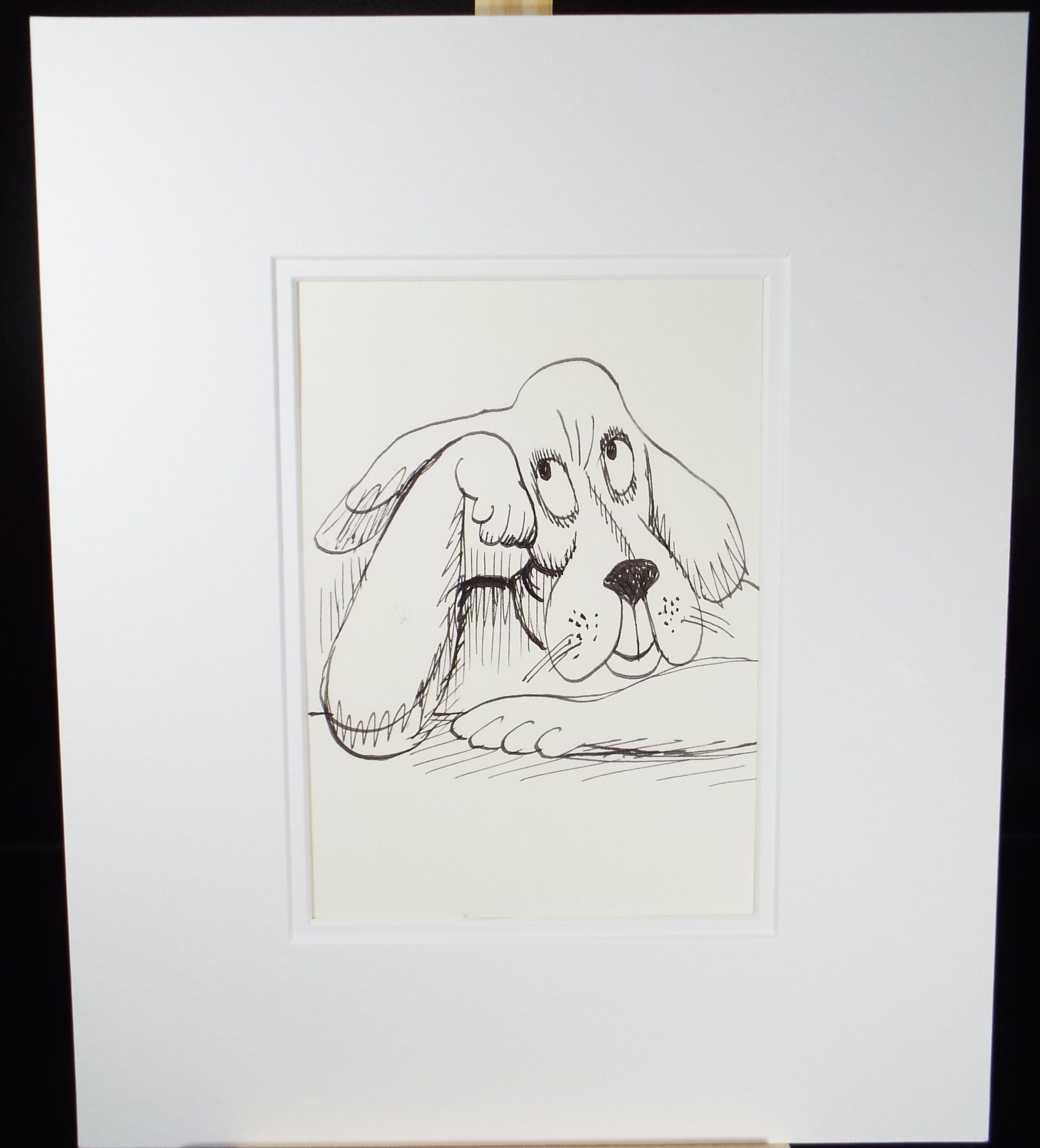 Pen and ink, 'Contemplative Dog ', circa 1970's, Herbert Scheurich (German)