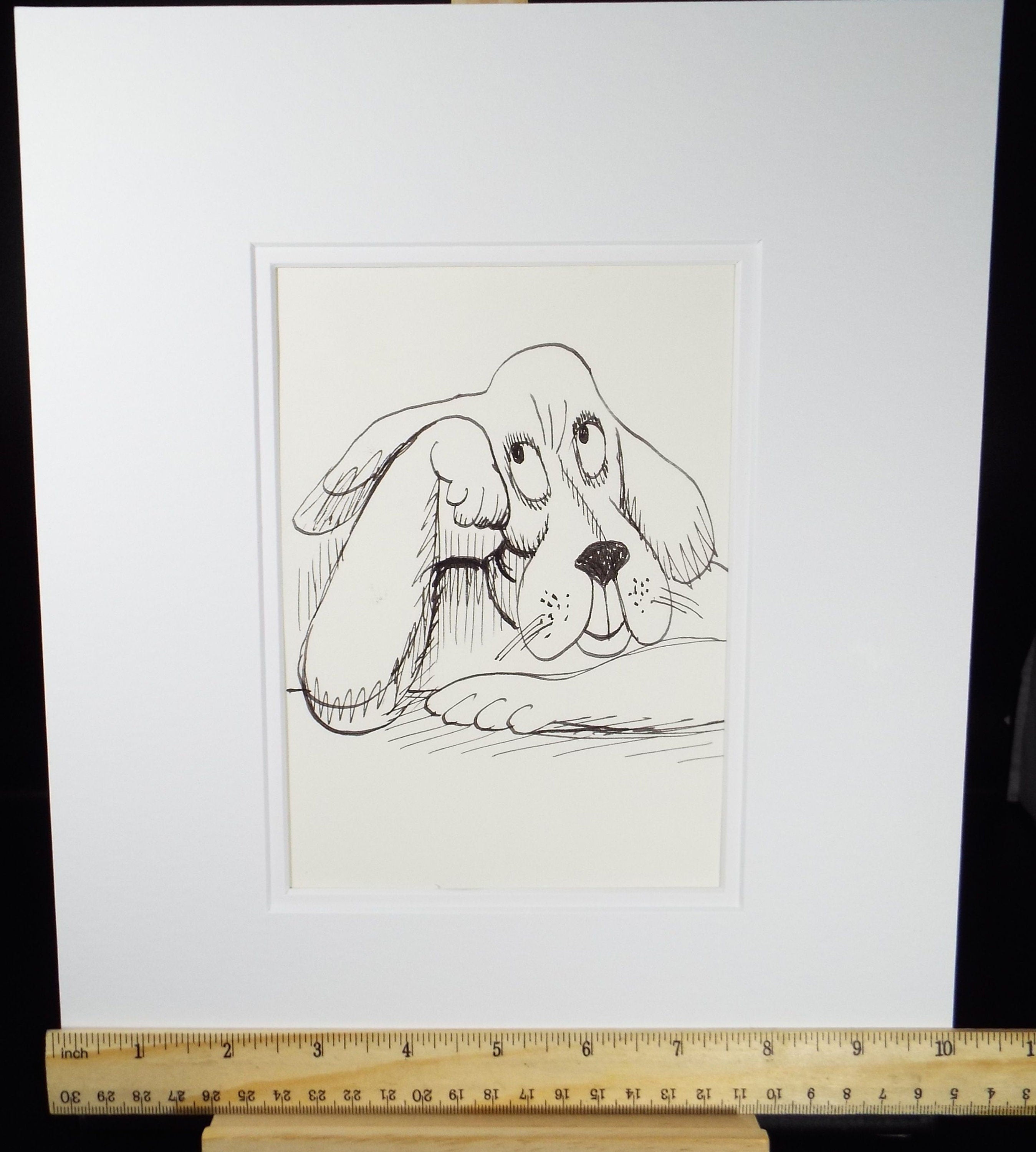 Pen and ink, 'Contemplative Dog ', circa 1970's, Herbert Scheurich (German)