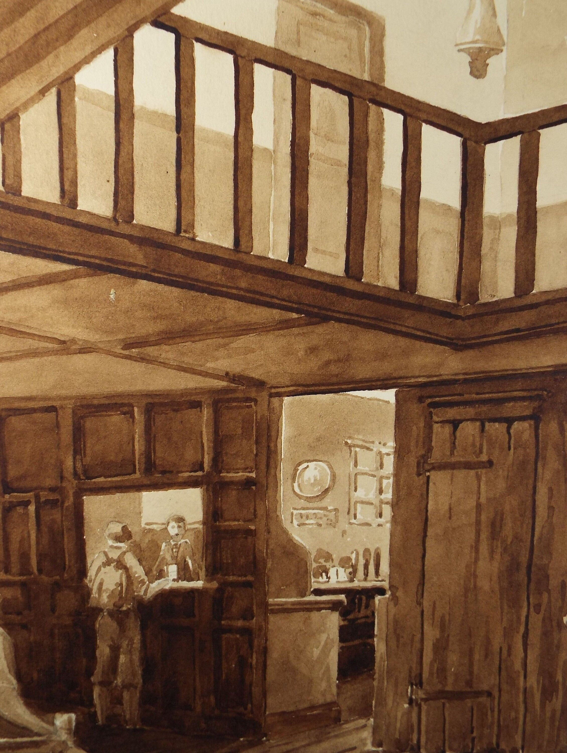 Original Watercolour, 'Village Scene', Mid 20th Century, T.R Ellingham