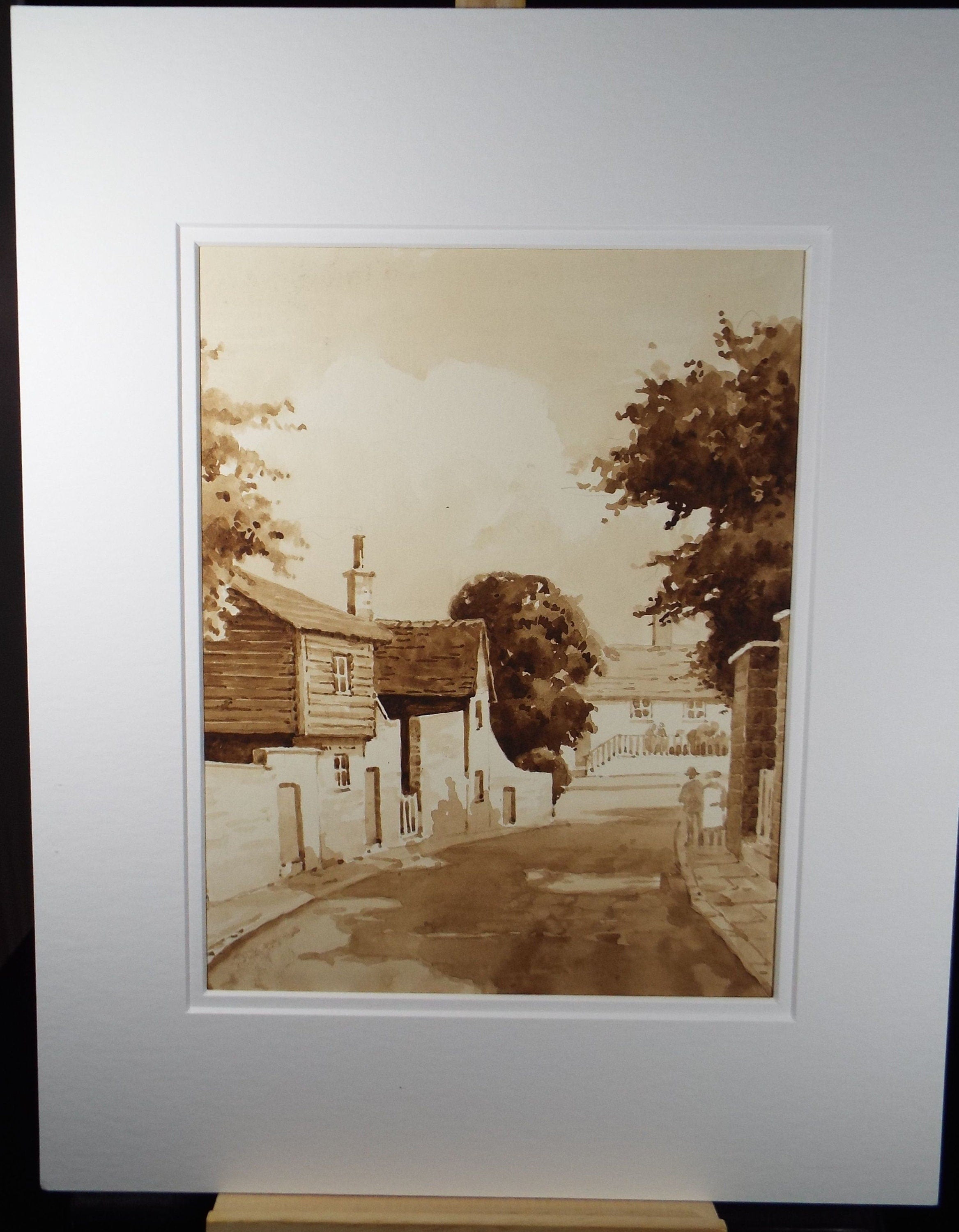 Original Watercolour, 'Village Scene', Mid 20th Century, T.R Ellingham