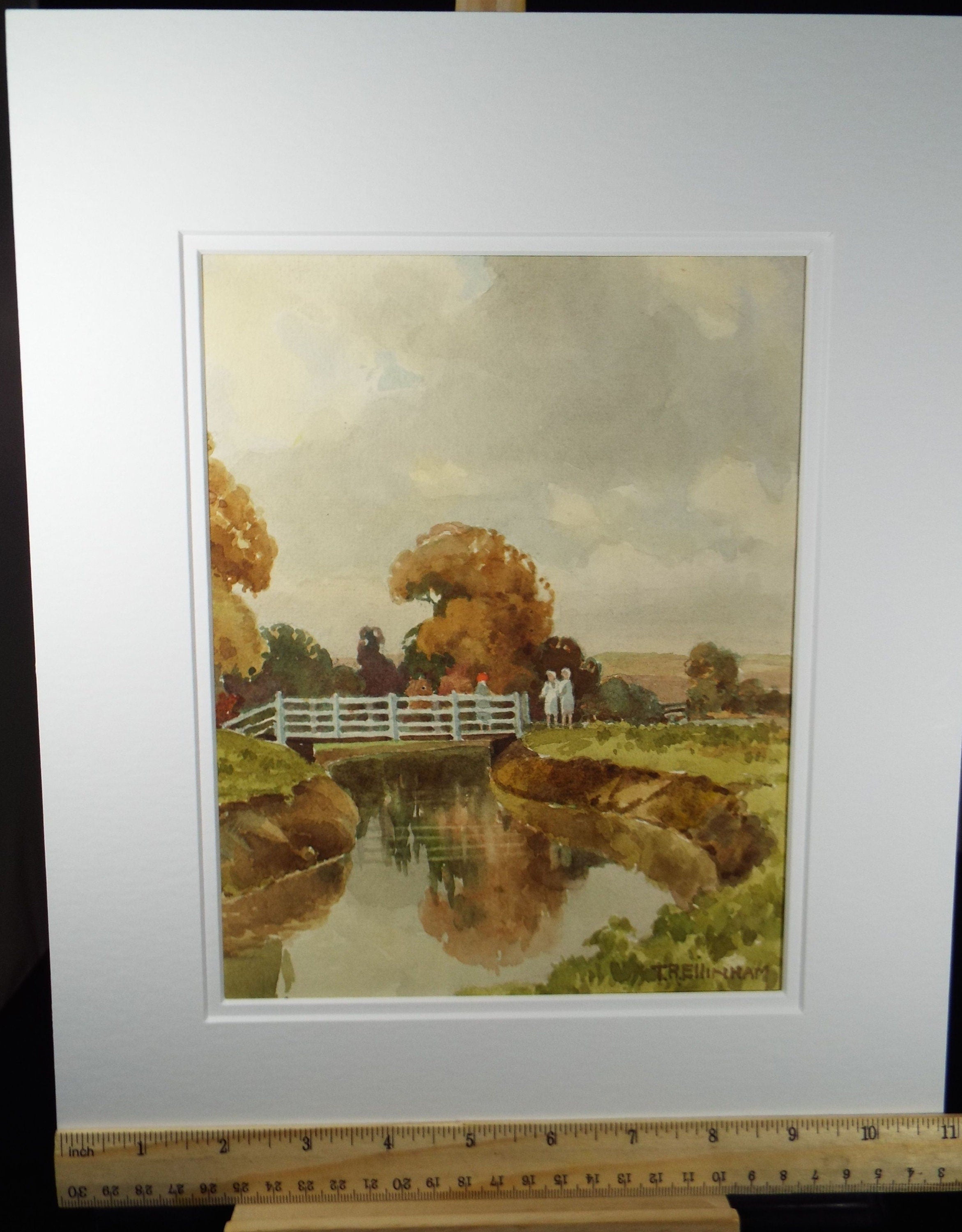 Original Watercolour, 'Bridge over the River', Mid 20th Century, T.R Ellingham