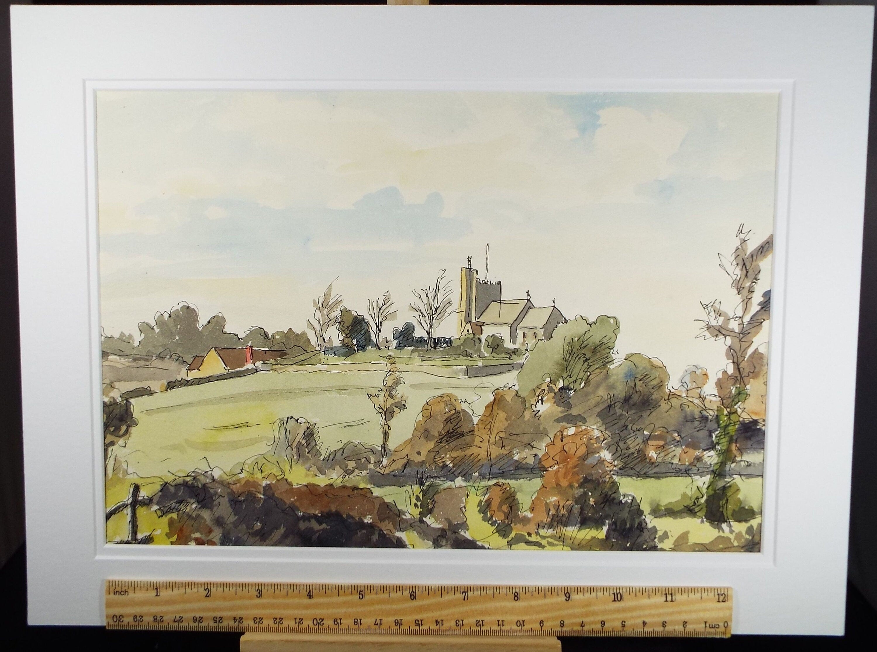 Original Watercolour, 'Village Church', Circa 1940's, Charles Frederick Way (1906-1981)