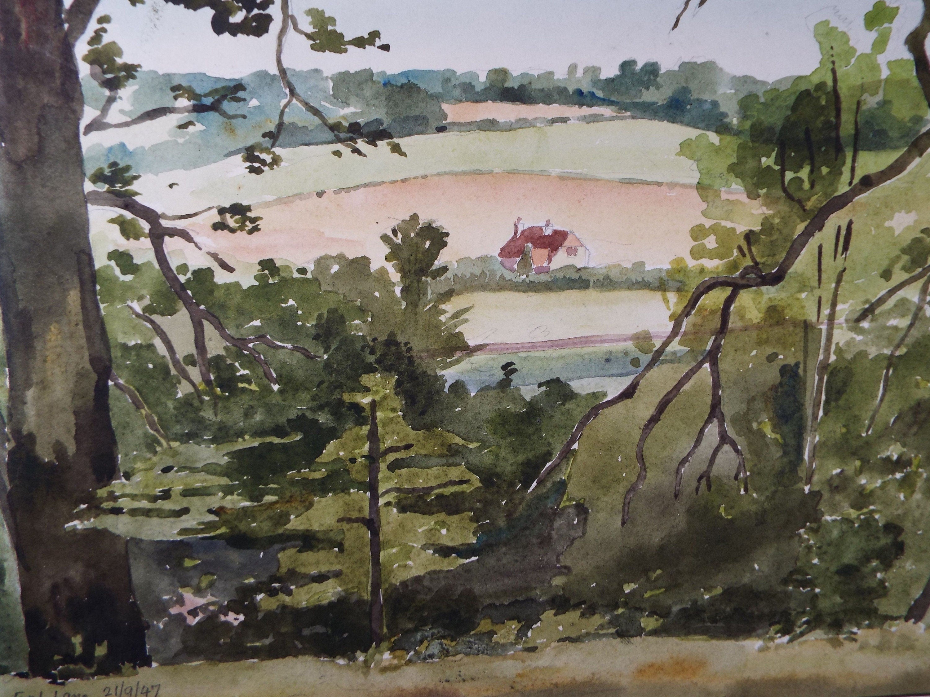 Original Watercolour, 'Dean end Lane', Dated 1947, Charles Frederick Way (1906-1981)