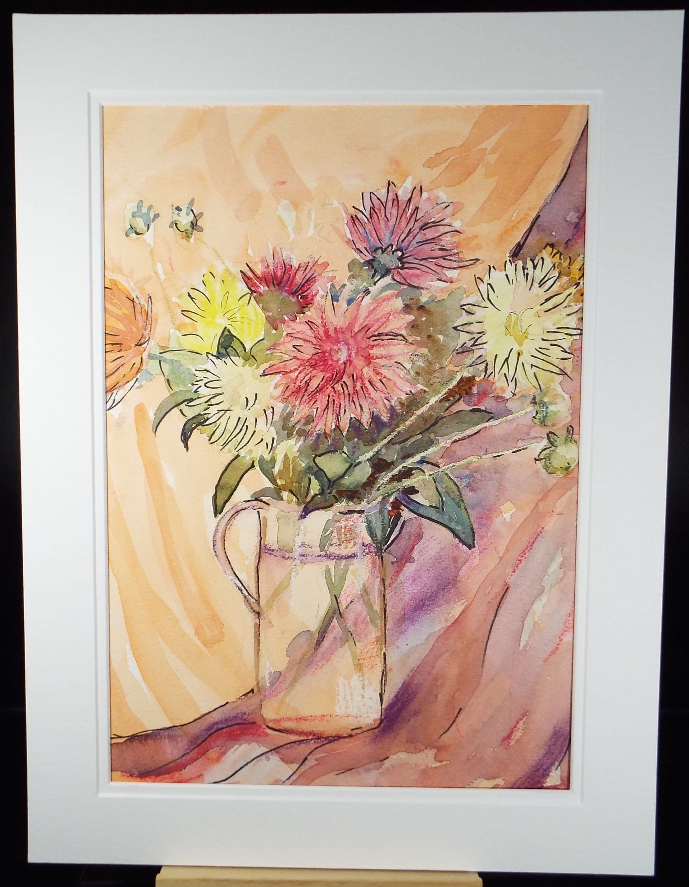 Original Watercolour, 'Still Life of Dahlias', Circa 1950's, Alethia de Tessier (20th Century, British)