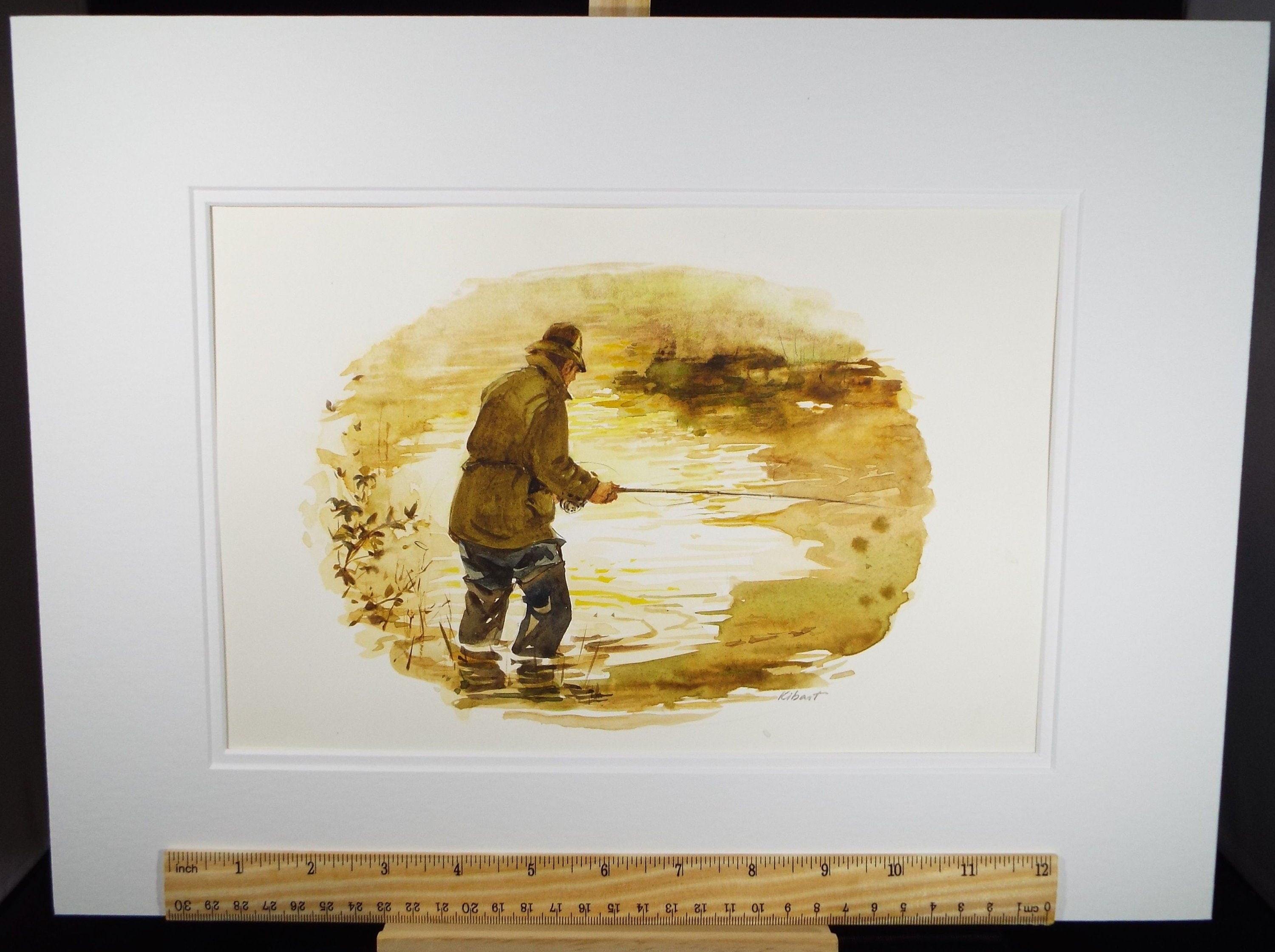 Original Watercolour 'Winter Fishing', Circa 1980's, James Kibart (20th Century, British)