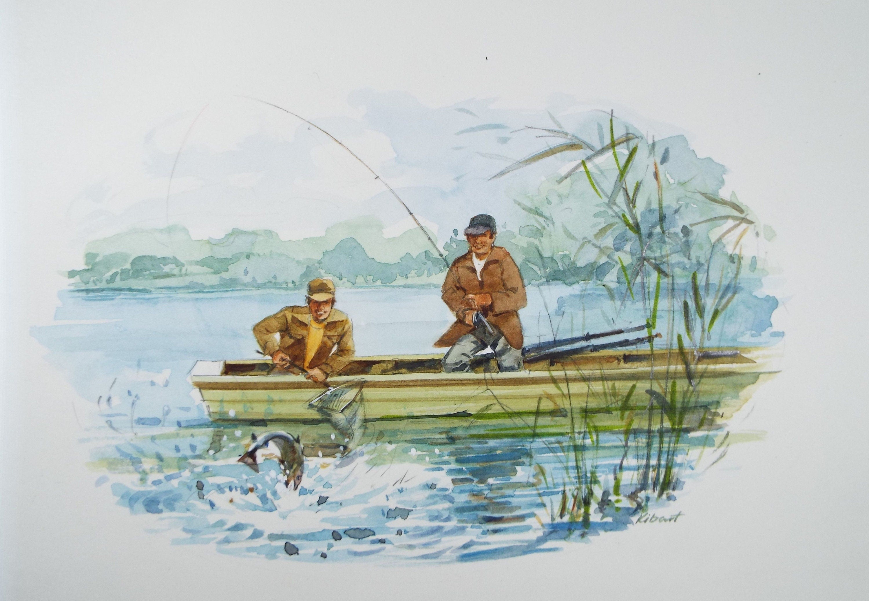 Original Watercolour 'Fish on', Circa 1980's, James Kibart (20th Century, British)