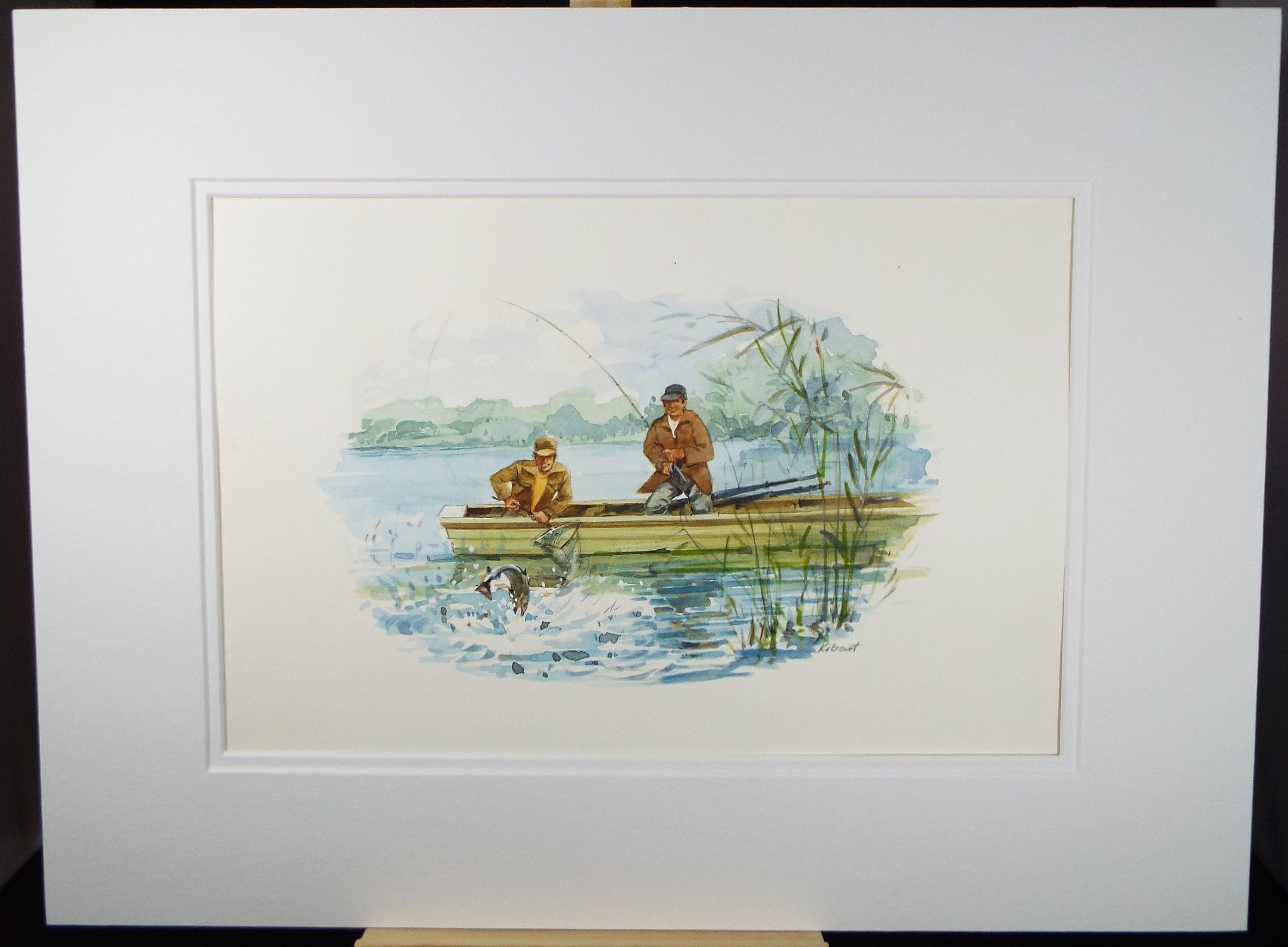 Original Watercolour 'Fish on', Circa 1980's, James Kibart (20th Century, British)