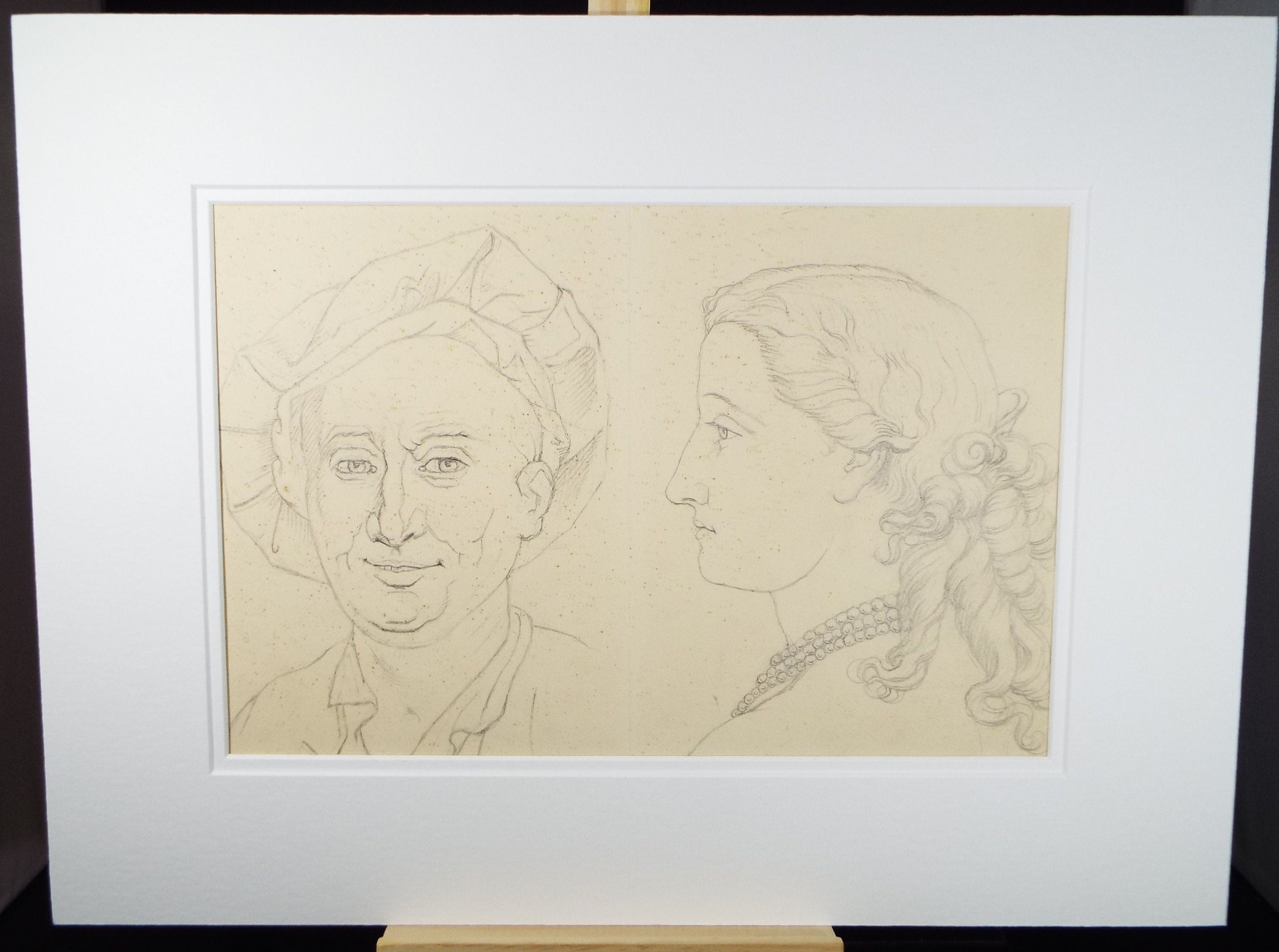 Original Pencil Drawing , 'Man and Woman Head Study', E.W Willson (19th Century) - from an album of drawings dated 1872