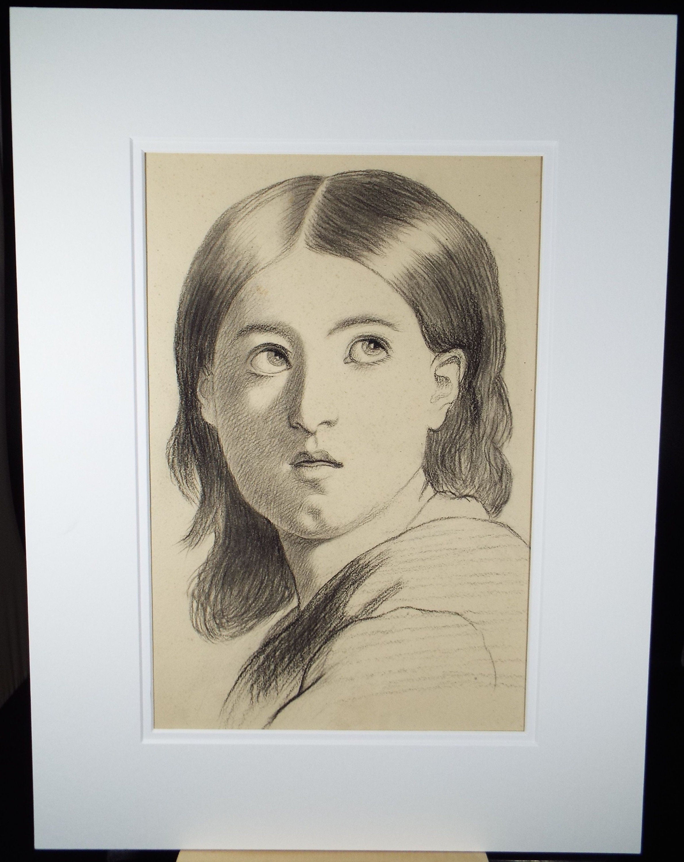 Original Pencil Drawing , 'Study of a Girl', E.W Willson (19th Century) - from an album of drawings dated 1872