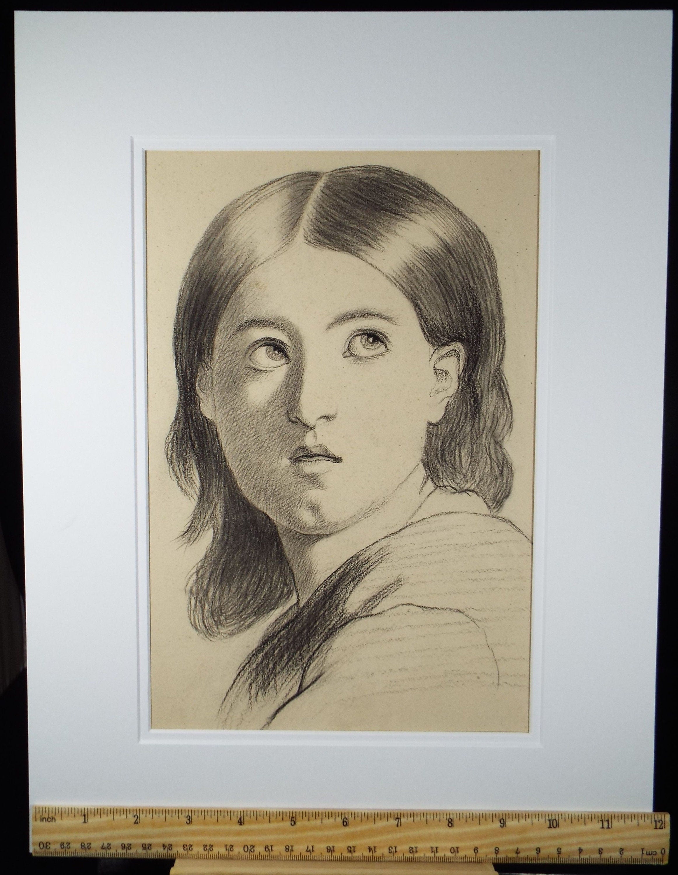 Original Pencil Drawing , 'Study of a Girl', E.W Willson (19th Century) - from an album of drawings dated 1872