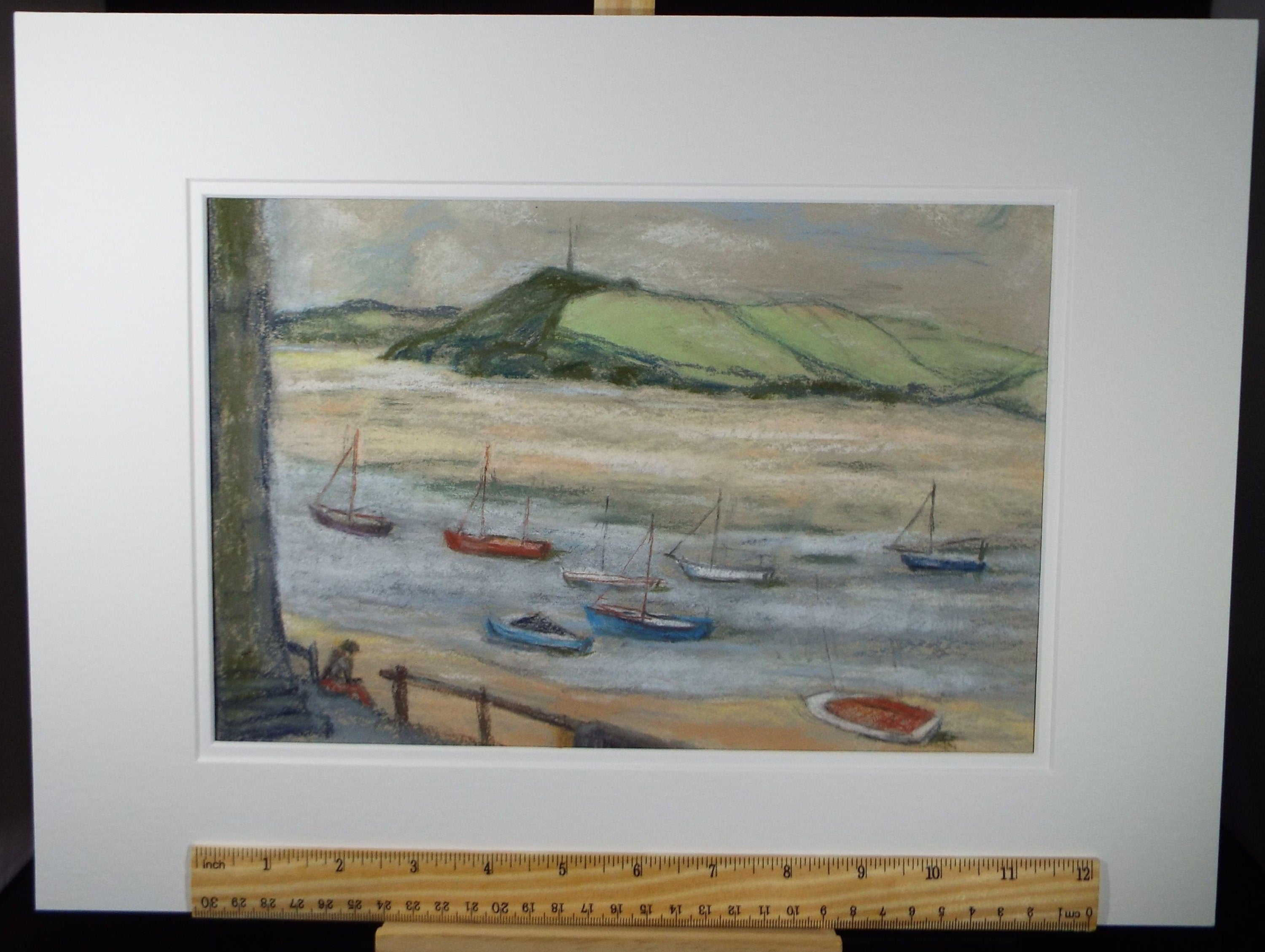 Original Pastel, 'Sailing boats on a Mooring', Circa 1980's, Alethia de Tessier (20th Century, British)
