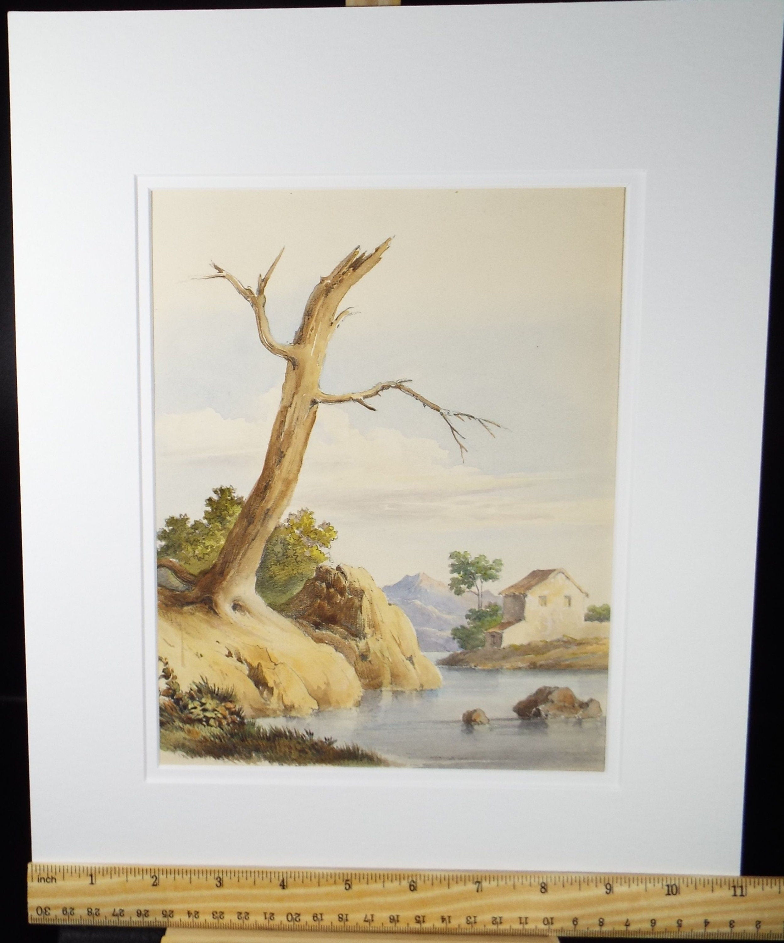 Original Watercolour, 'Italian Riverbank', Circa 1830, Lady E.S. Sharpe