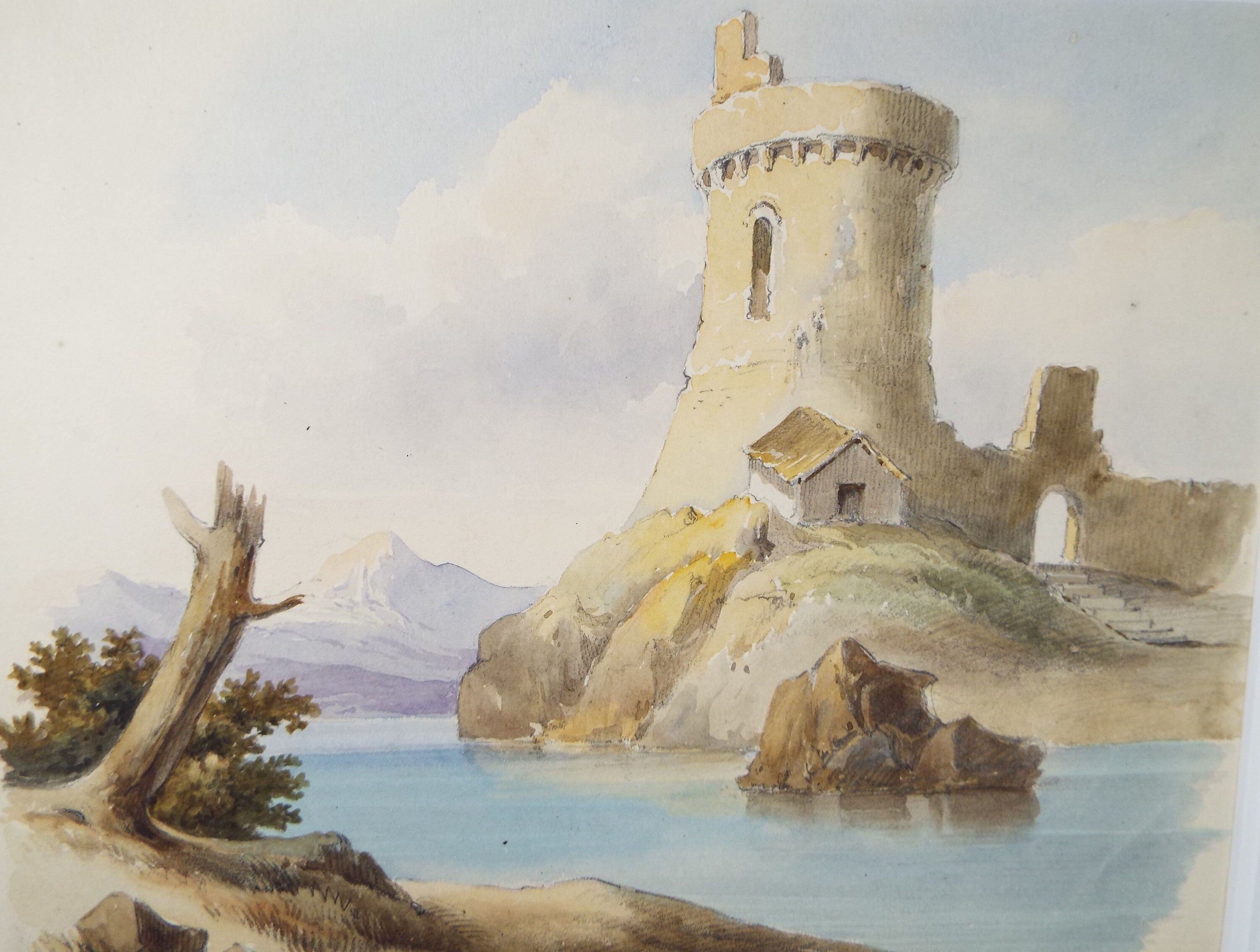 Original Watercolour, 'Italian Tower', Circa 1830, Lady E.S. Sharpe