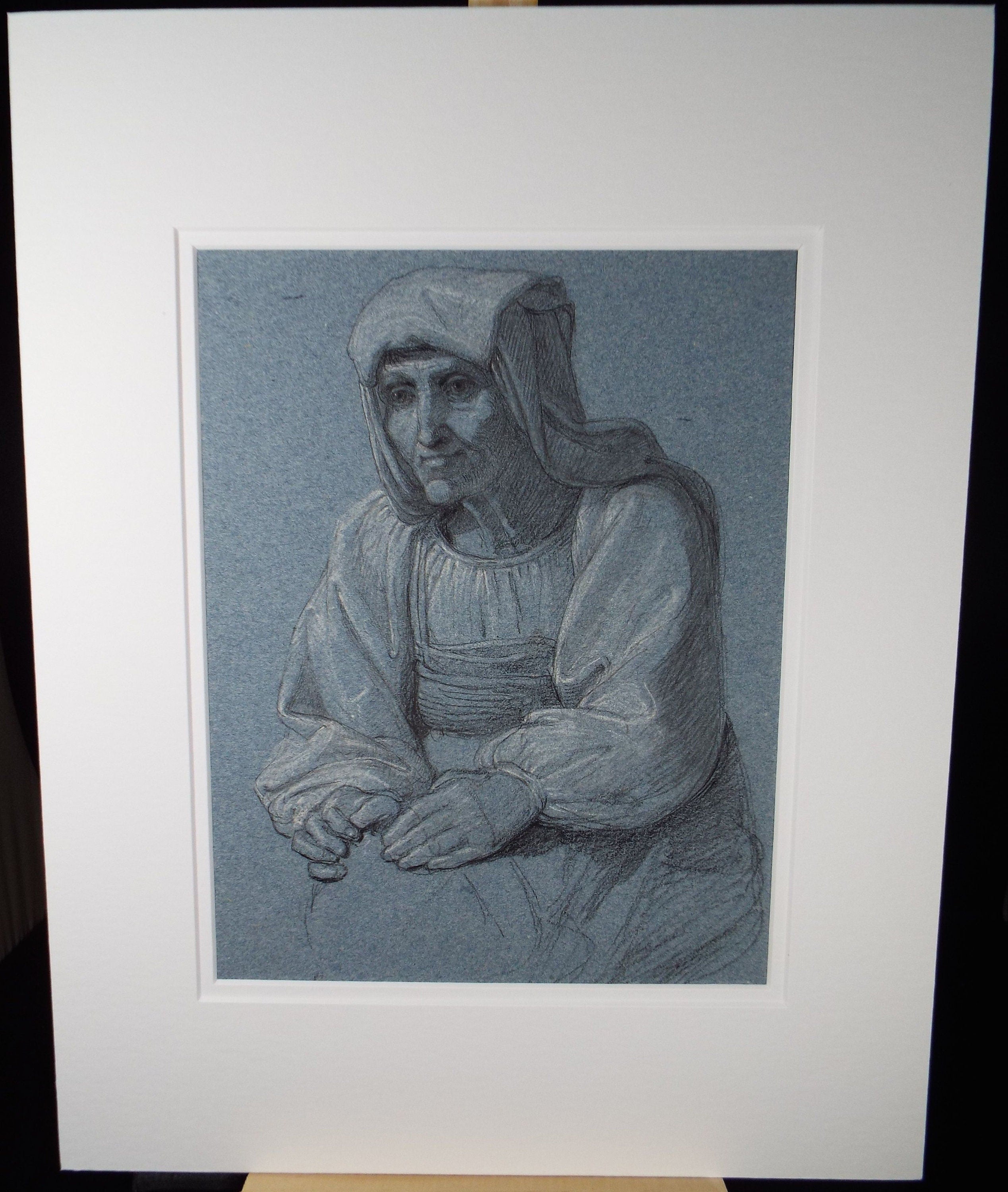 Original Graphite and chalk on Paper 'Seated Woman', Circa 1850, 19th Century German School