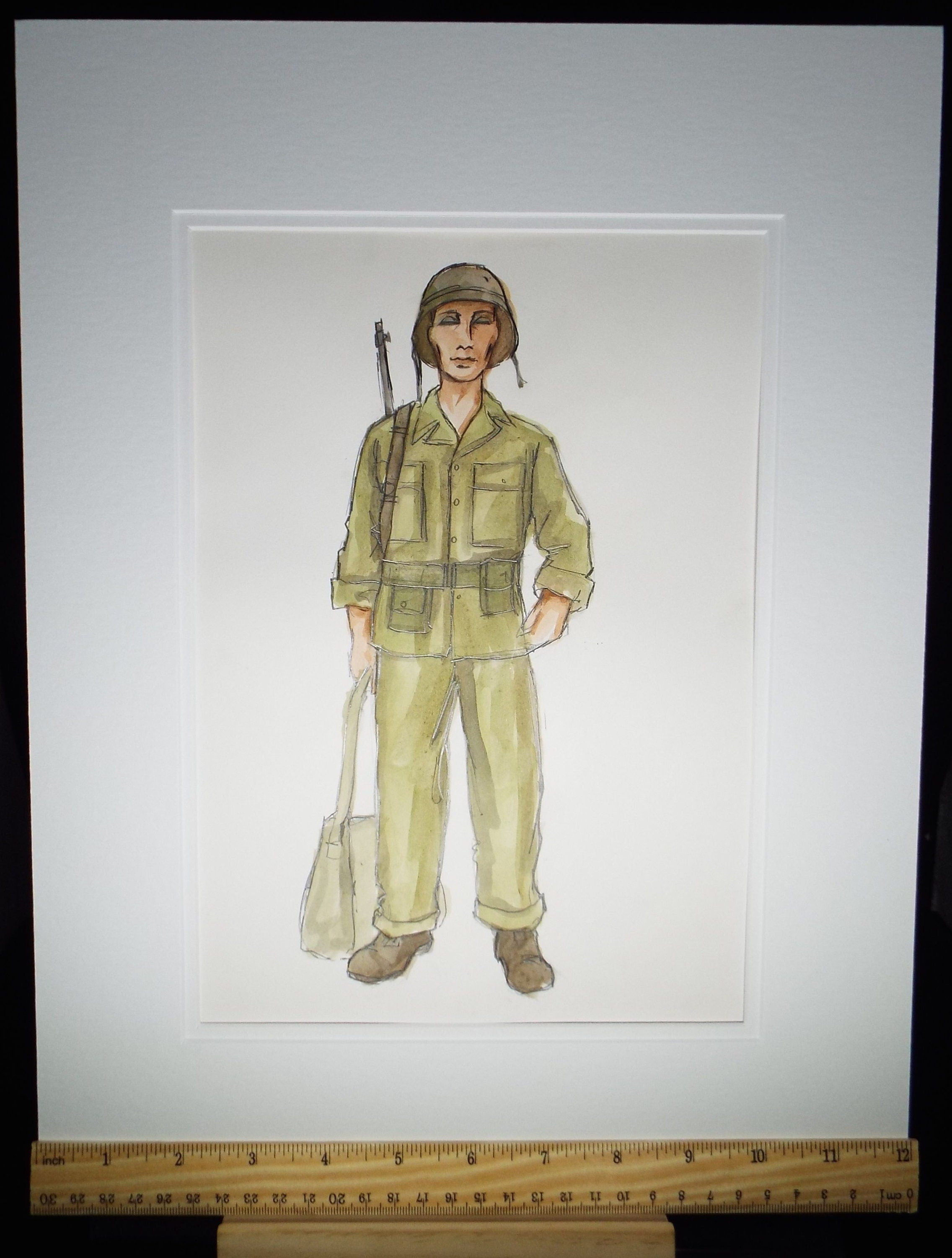 Original Watercolour, 'South Pacific -American GI', 1988, Terry Parsons