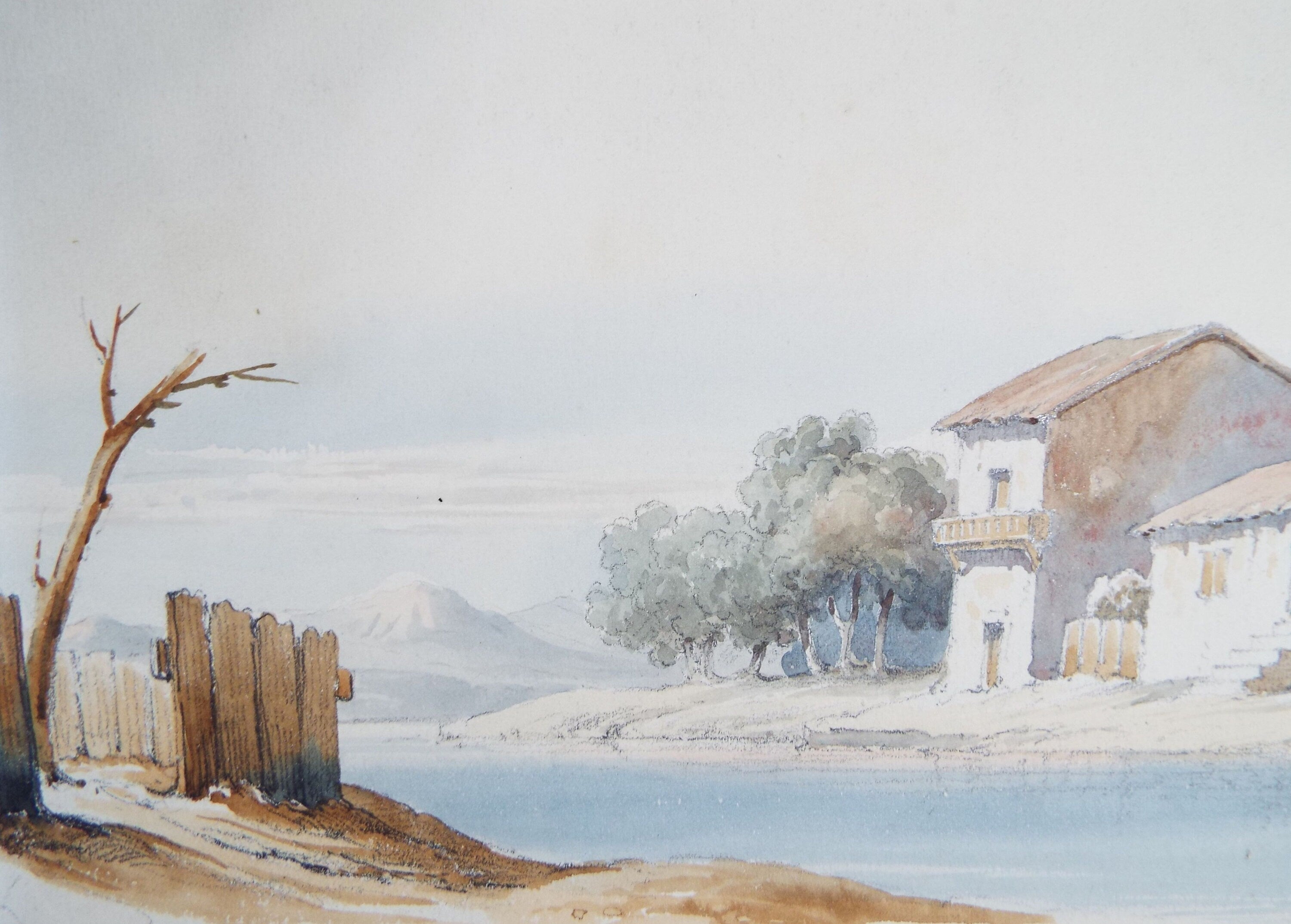 Original Watercolour, 'Riverbank with Distant Mountain', Circa 1830, Lady E.S. Sharpe