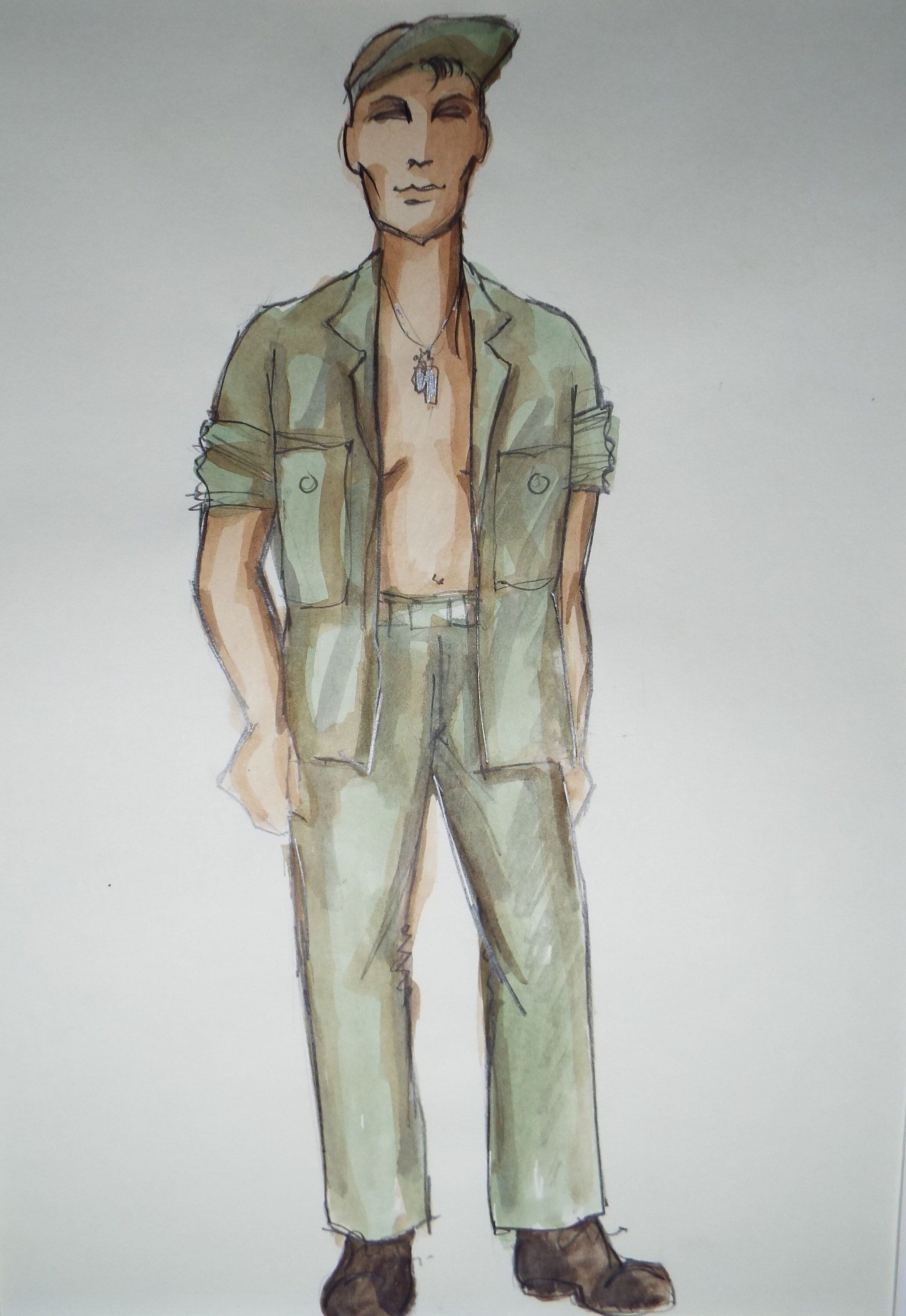 Original Watercolour, 'South Pacific -American GI', 1988, Terry Parsons