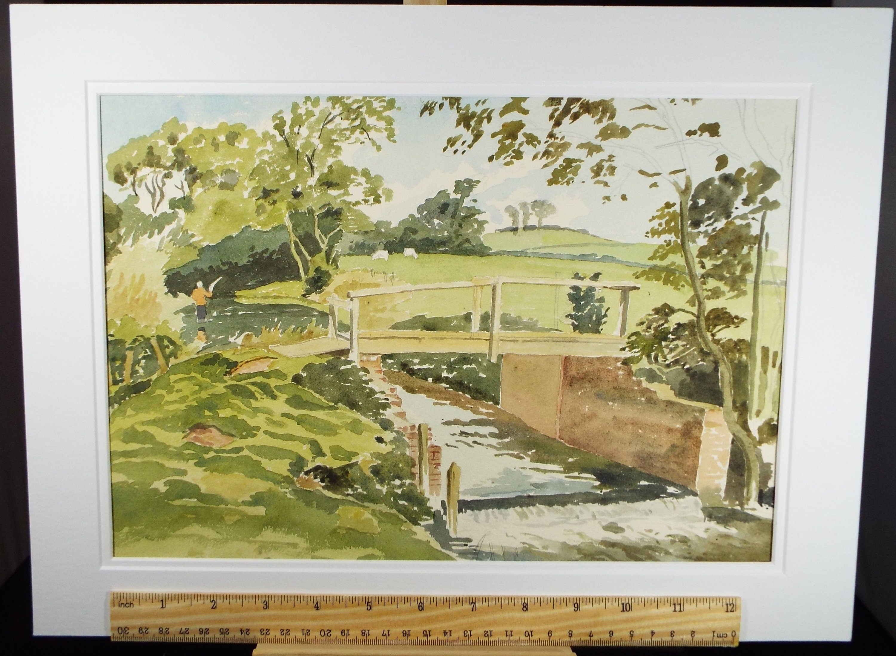 Original Watercolour, 'Bridge over a Stream ', Circa 1950's , Edward Way (20th Century)