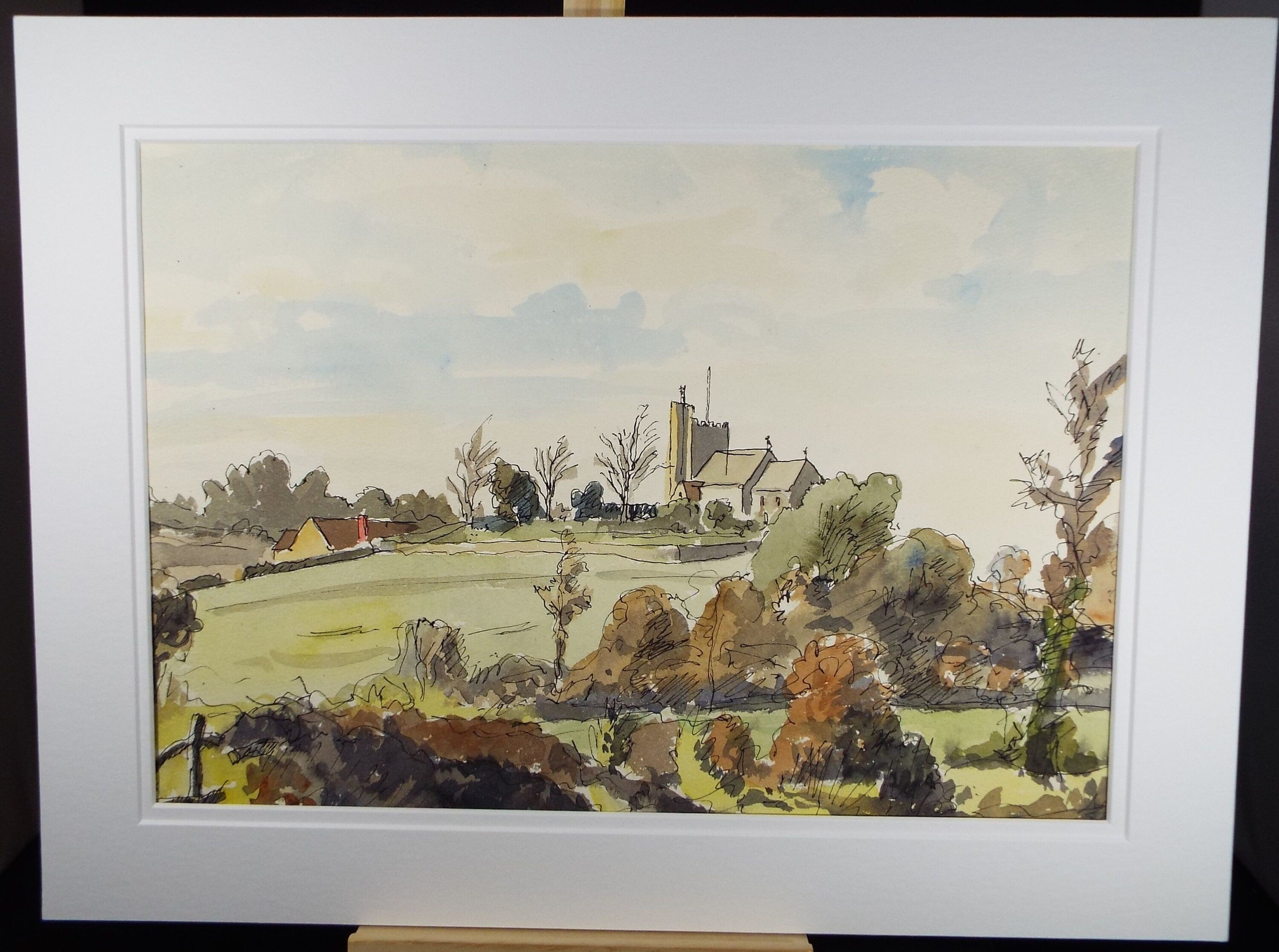 Original Watercolour, 'Village Church', Circa 1940's, Charles Frederick Way (1906-1981)