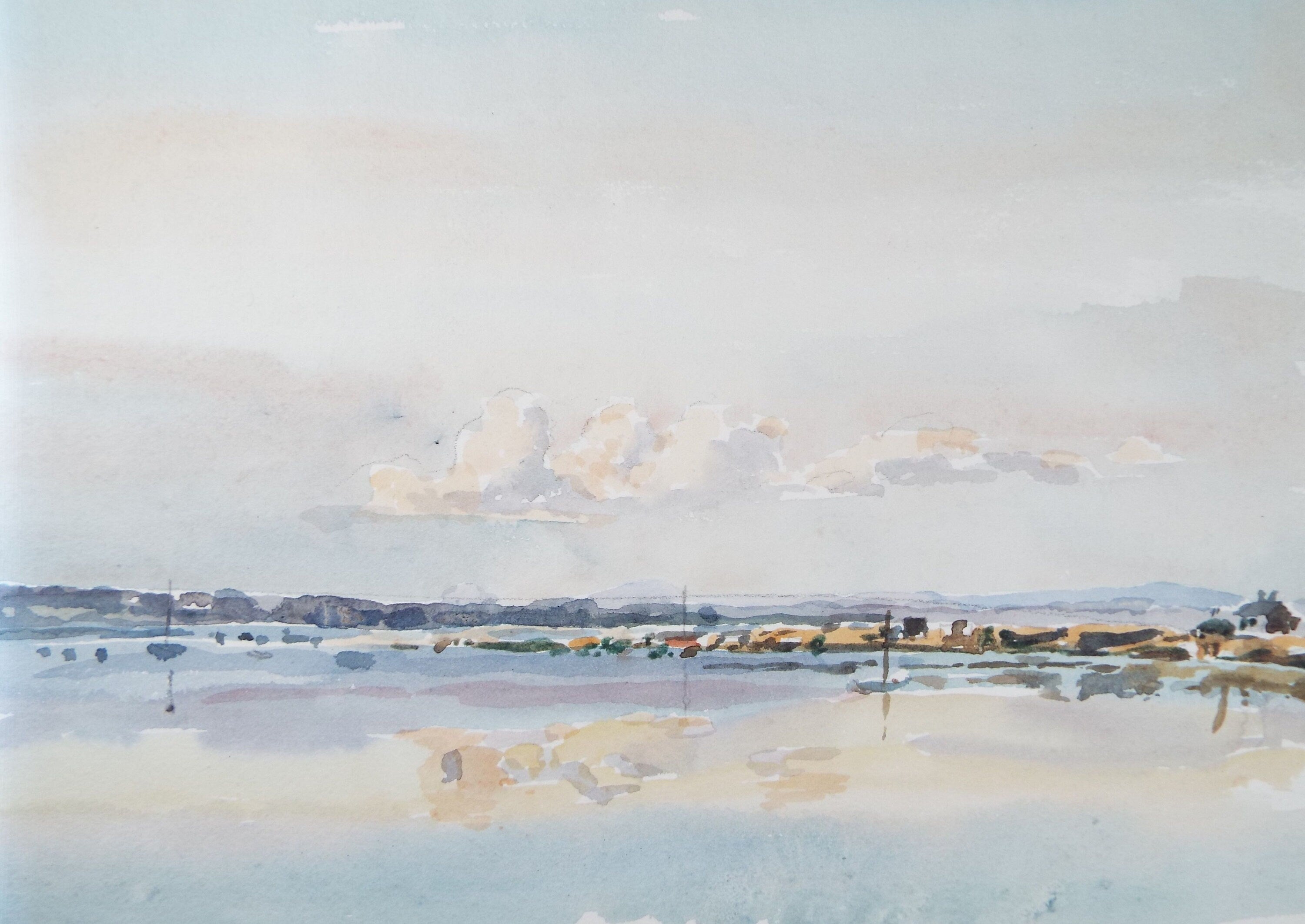 Original Watercolour, 'Langstone', Hampshire, Dated 1955, Charles Frederick Way (1906-1981)