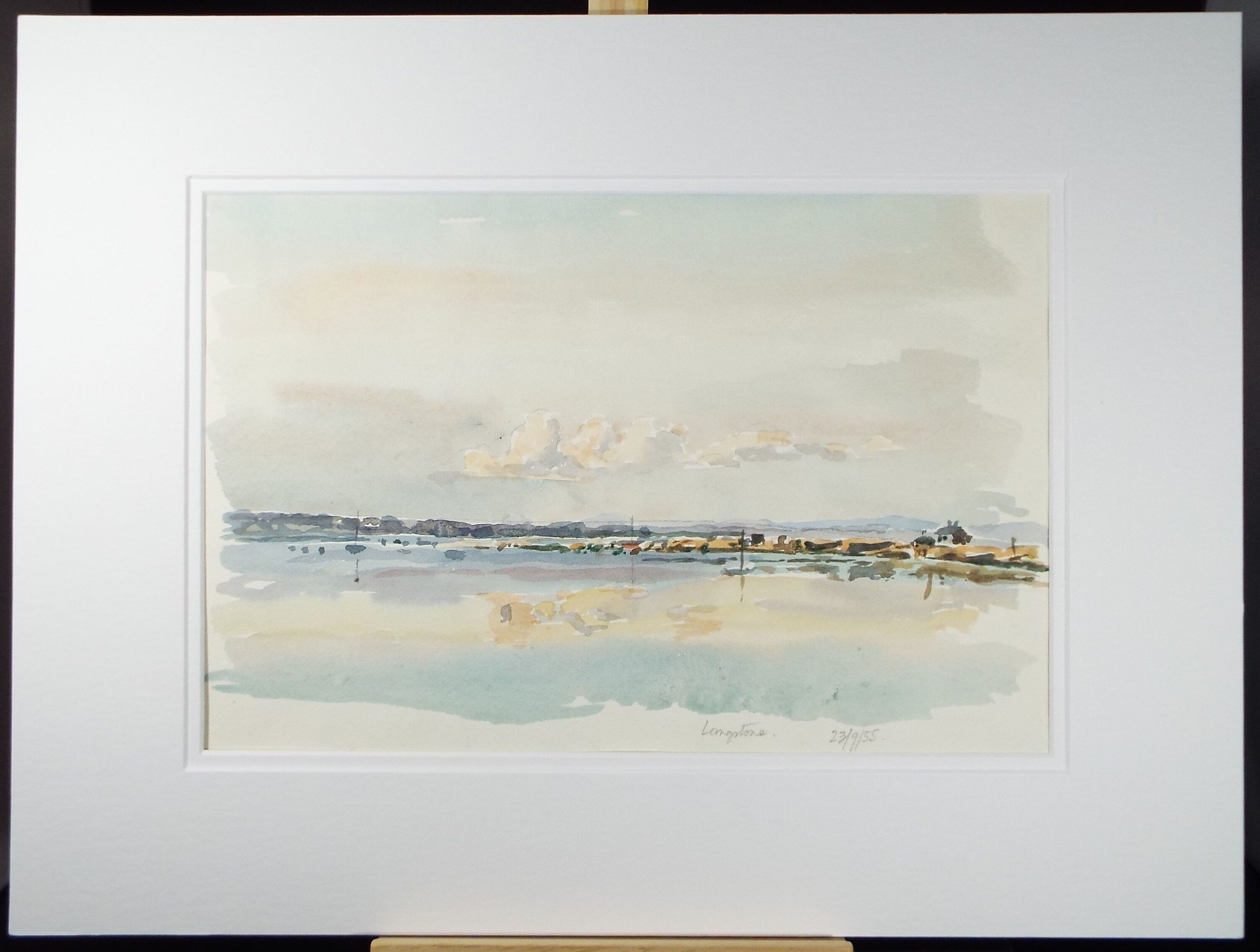 Original Watercolour, 'Langstone', Hampshire, Dated 1955, Charles Frederick Way (1906-1981)
