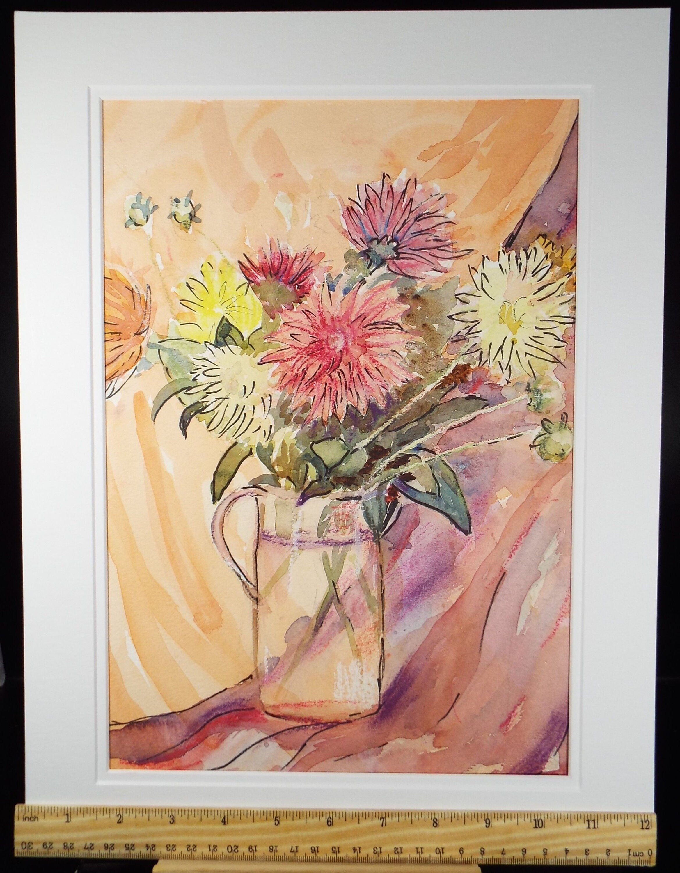 Original Watercolour, 'Still Life of Dahlias', Circa 1950's, Alethia de Tessier (20th Century, British)